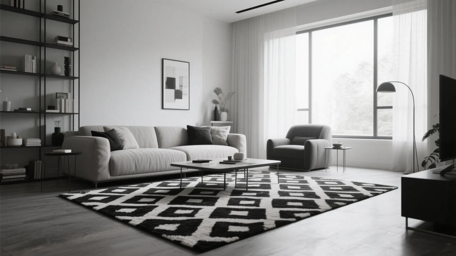 2. Monochrome Geometric Rugs