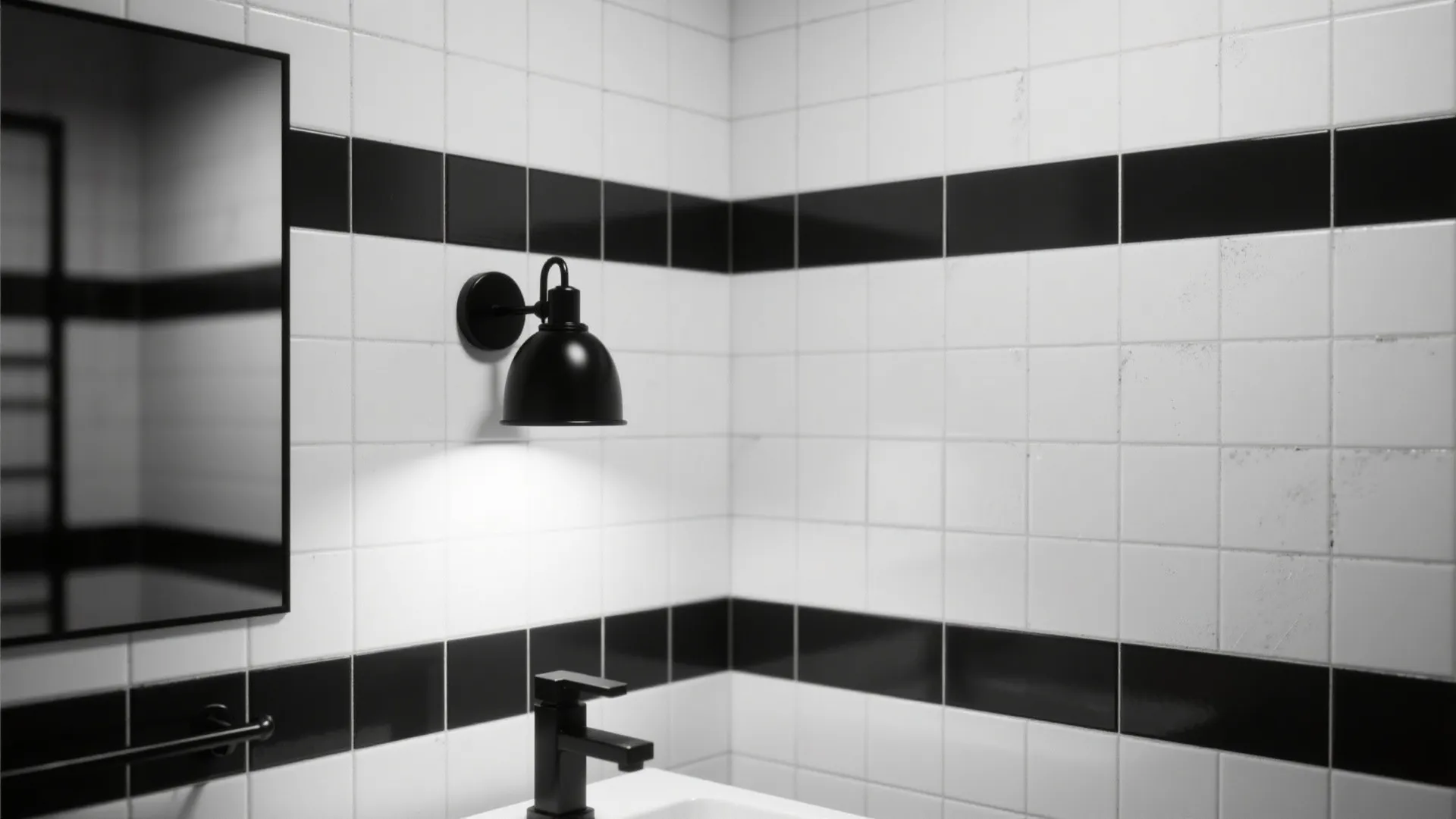 4. Use a matte black sconce in a monochrome bathroom for texture