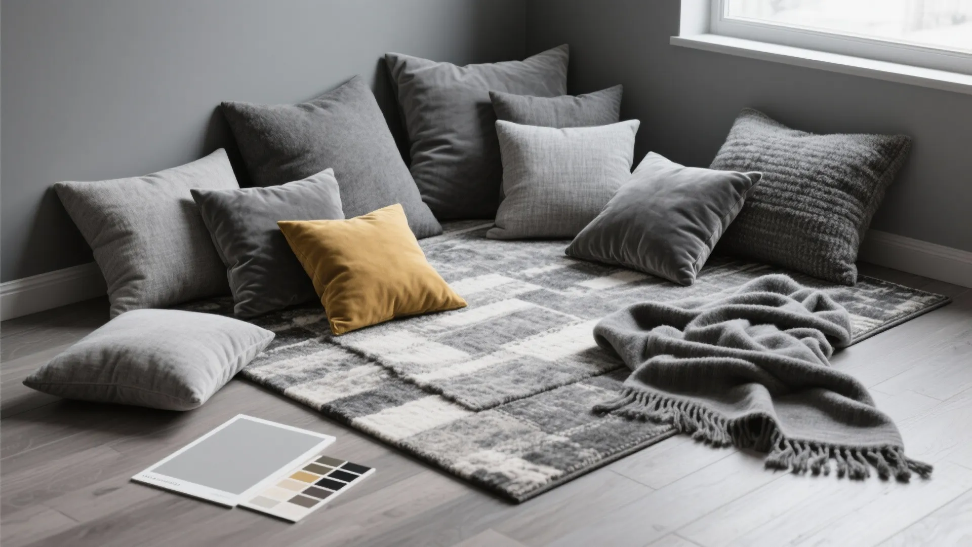 3. Monochrome Layering with Soft Furnishings