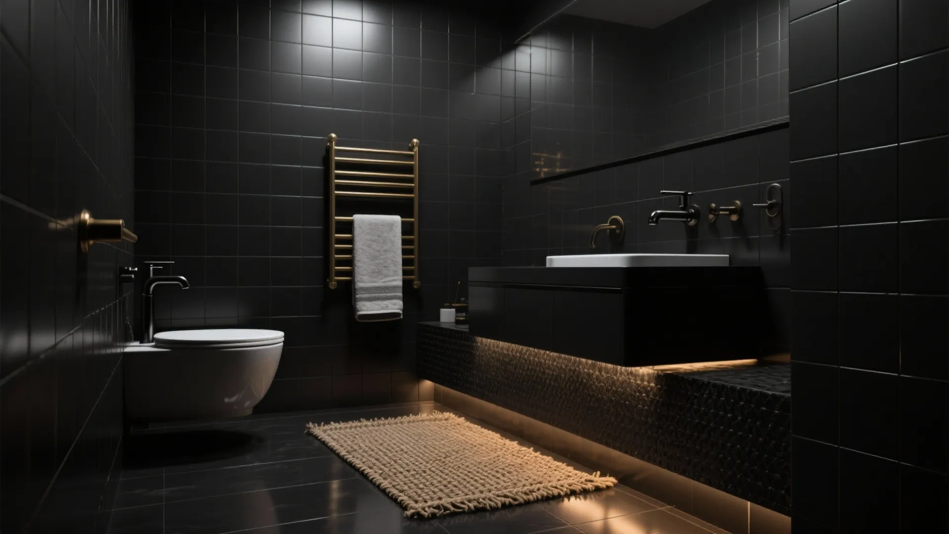 3. Monochrome micro-bathroom with layered textures