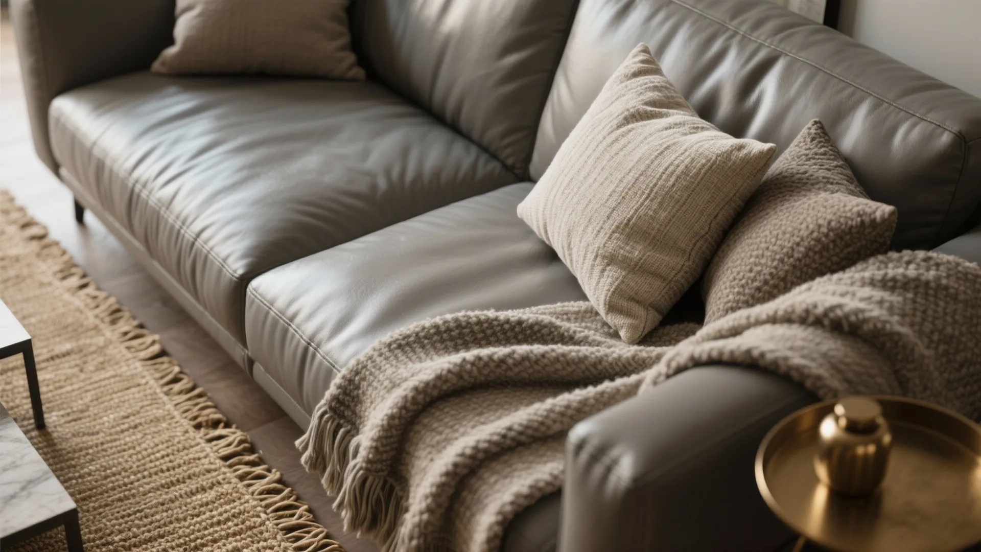 1. Monochrome Layering with Warm Textures