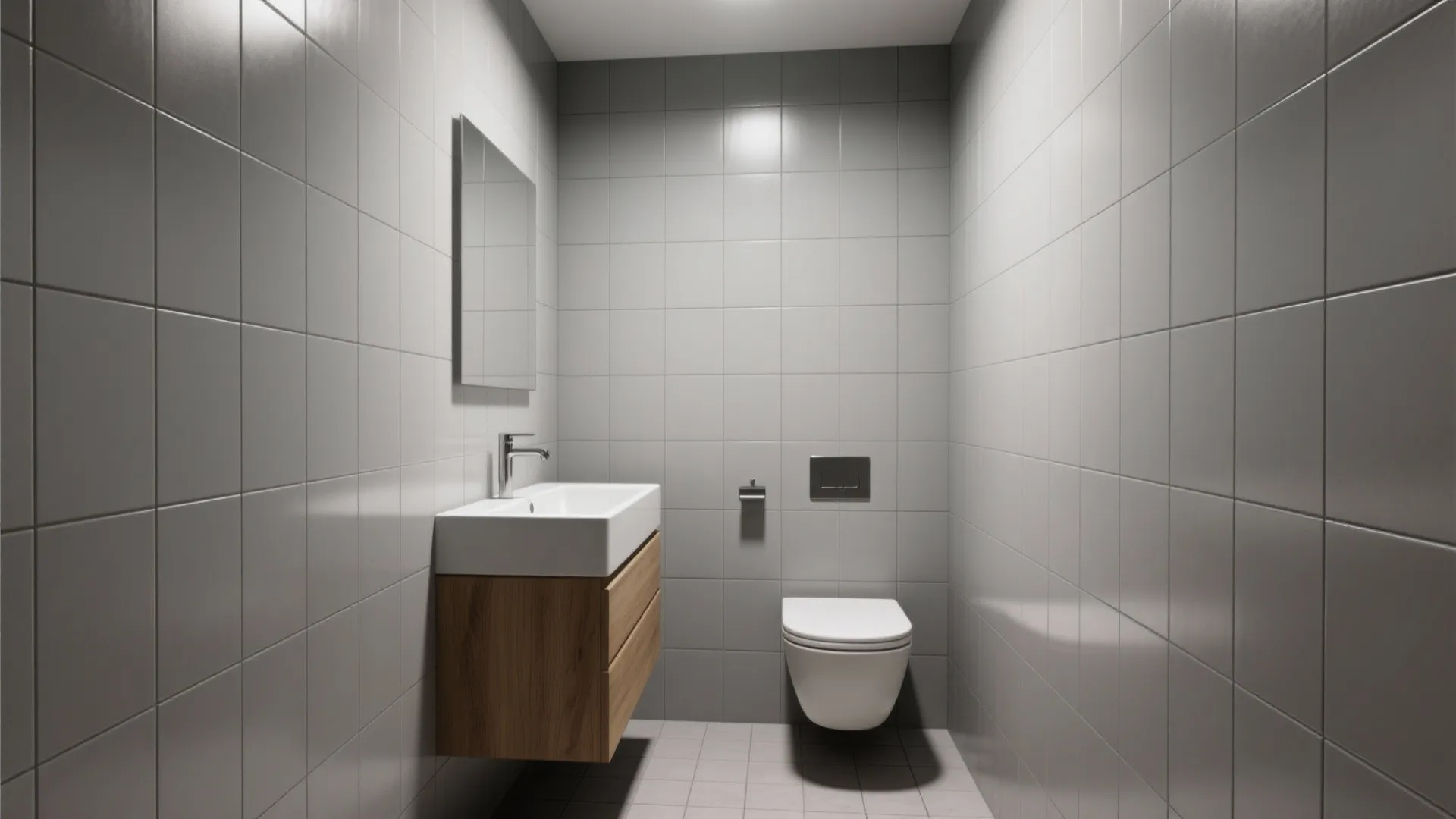 1. Monochrome floor-to-ceiling tile for seamless height