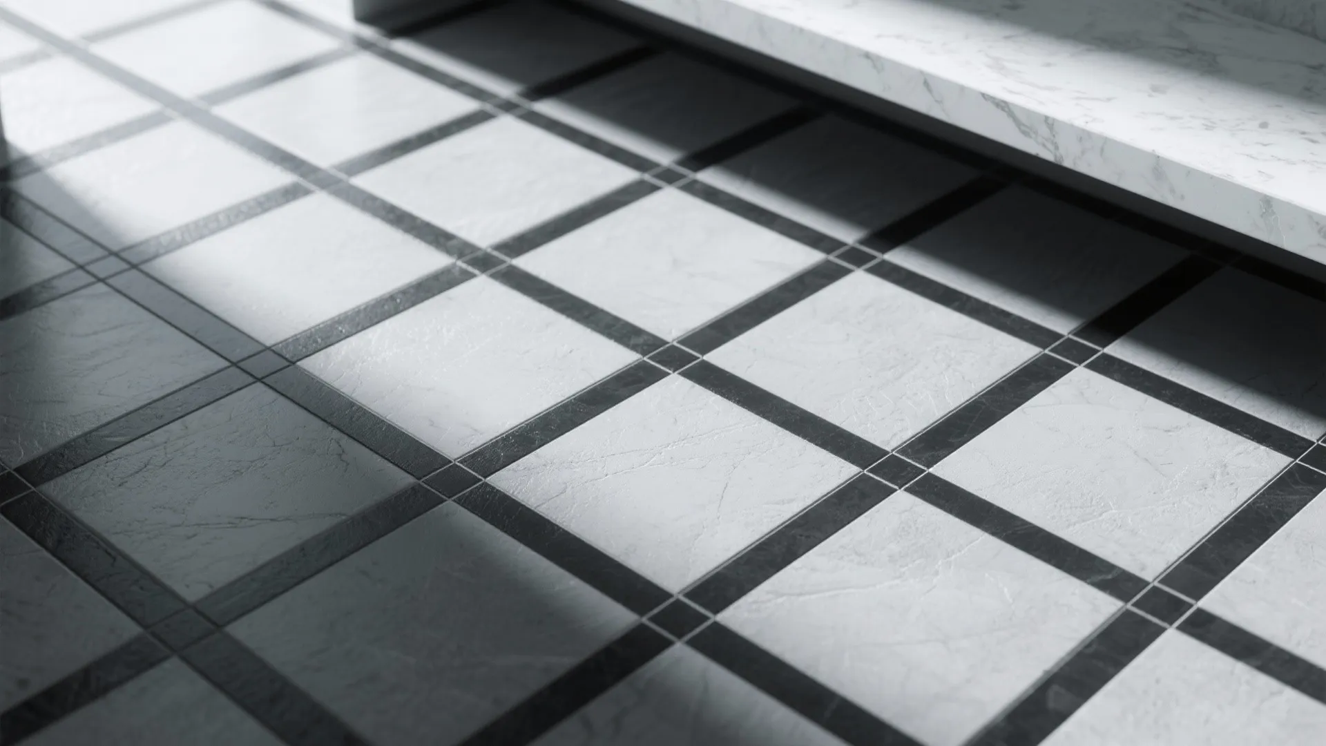 3. Monochrome Tiles with Black Grout