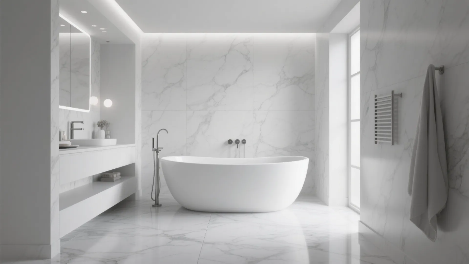 9. Minimalist Monochrome Tub Design