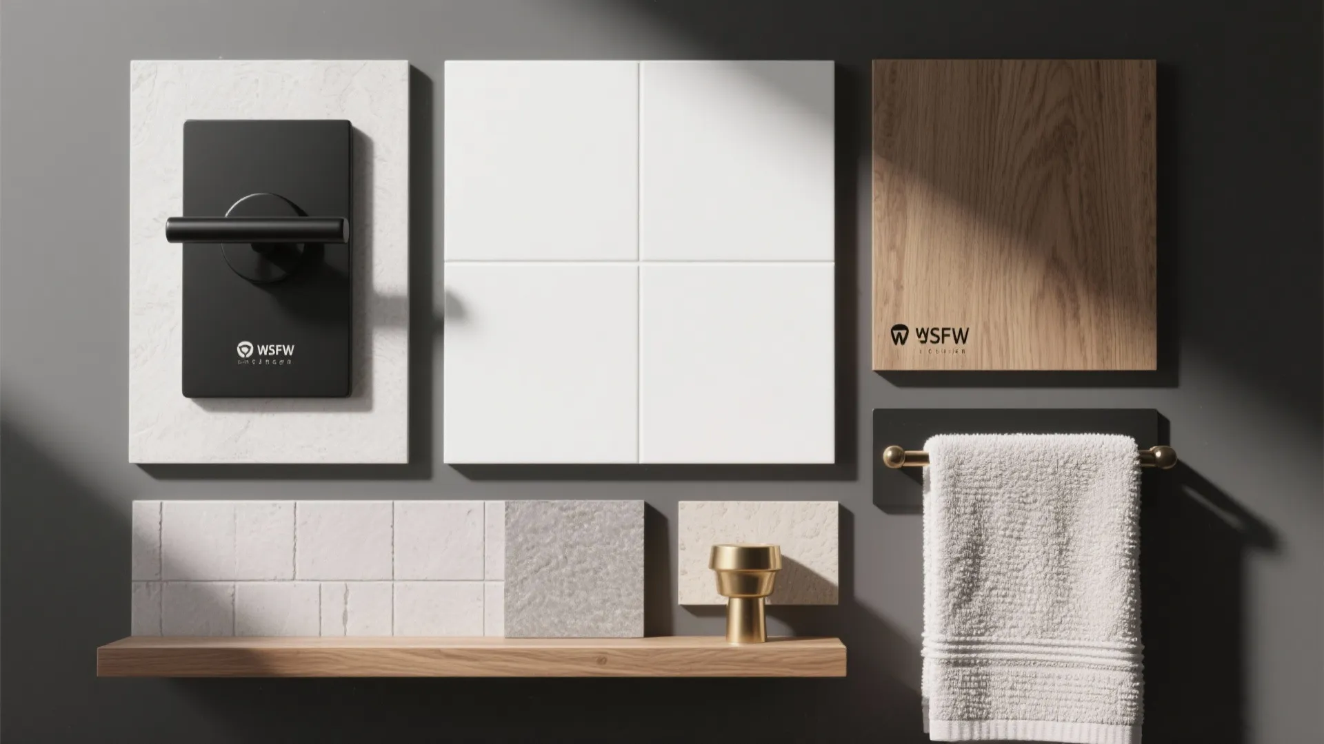 3. Monochrome palette with warm wood accents