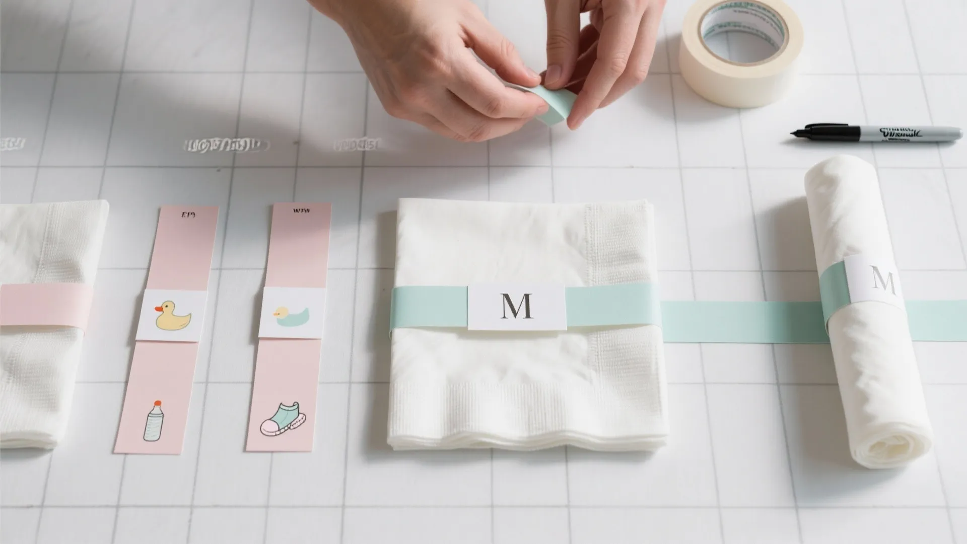 Monogram Napkin Bands and Baby Motifs