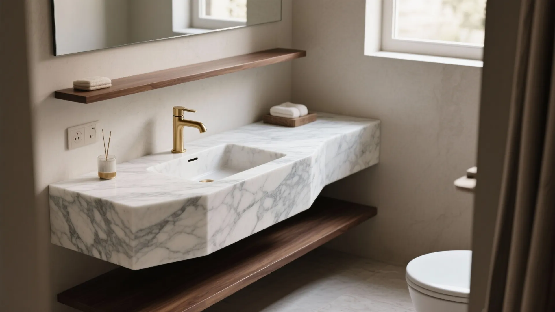 Monolithic marble vanity with integrated sink