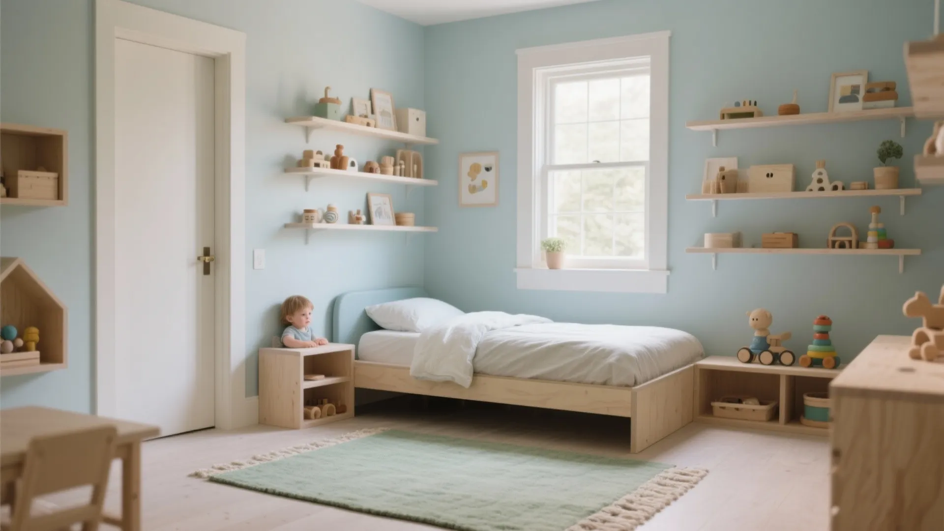 Montessori-inspired floor bed and low storage