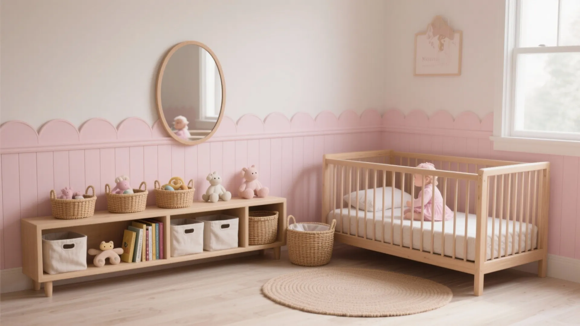 3) Montessori-inspired layout: floor-level play, low shelves, and safe independence