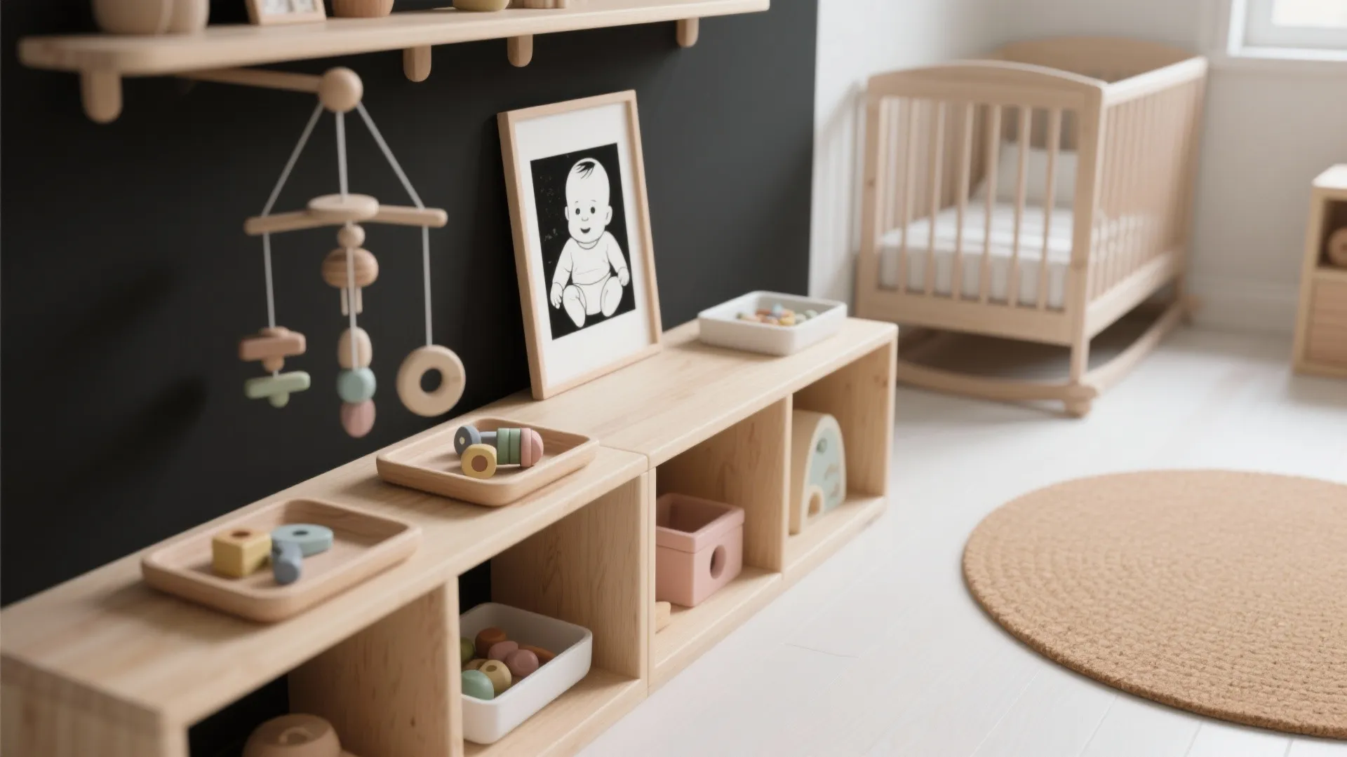 Sensory & Learning: Montessori Shelf and High-Contrast Art