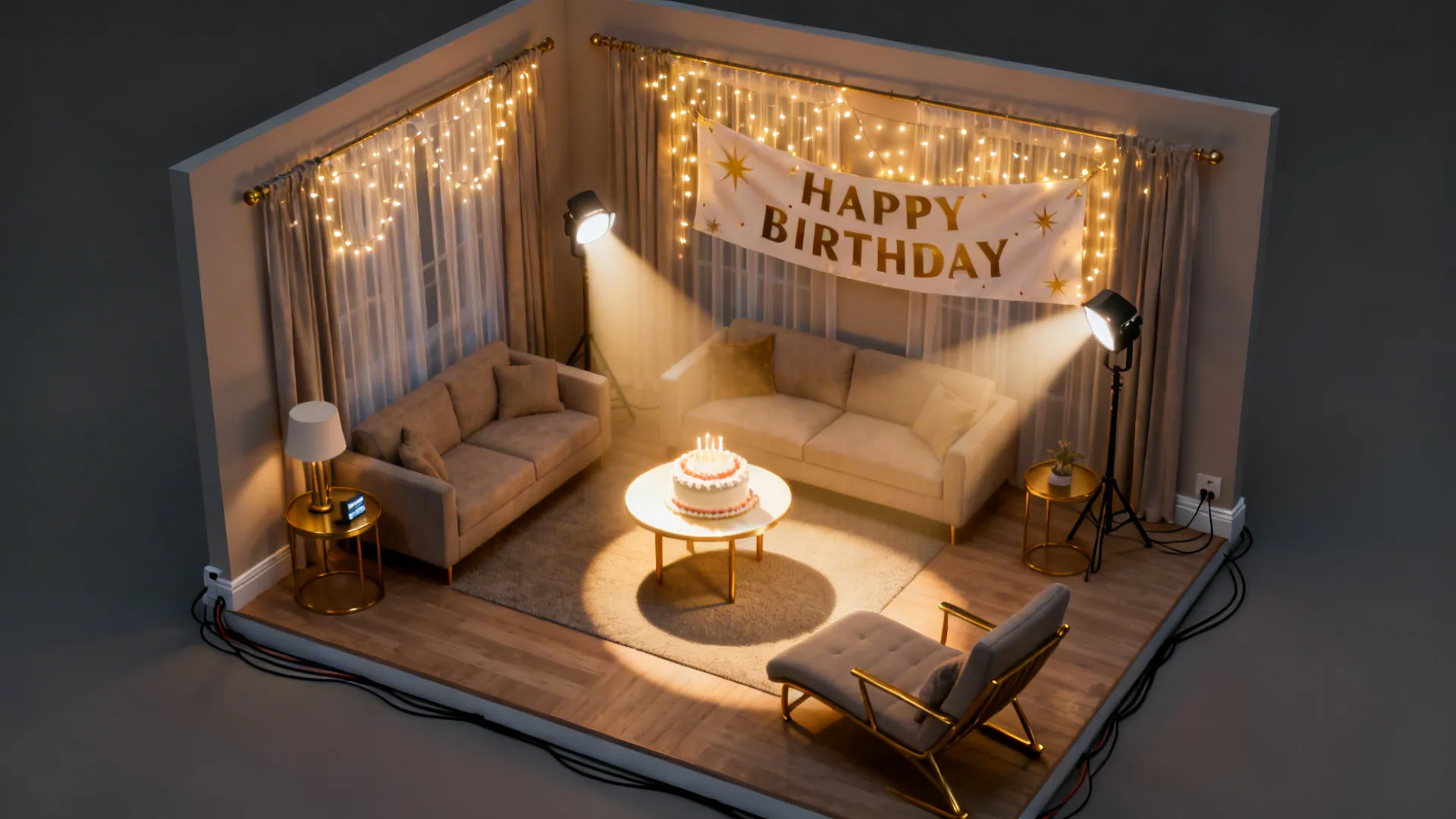 3) Mood-Lit Surprise: layered lighting and a focal banner