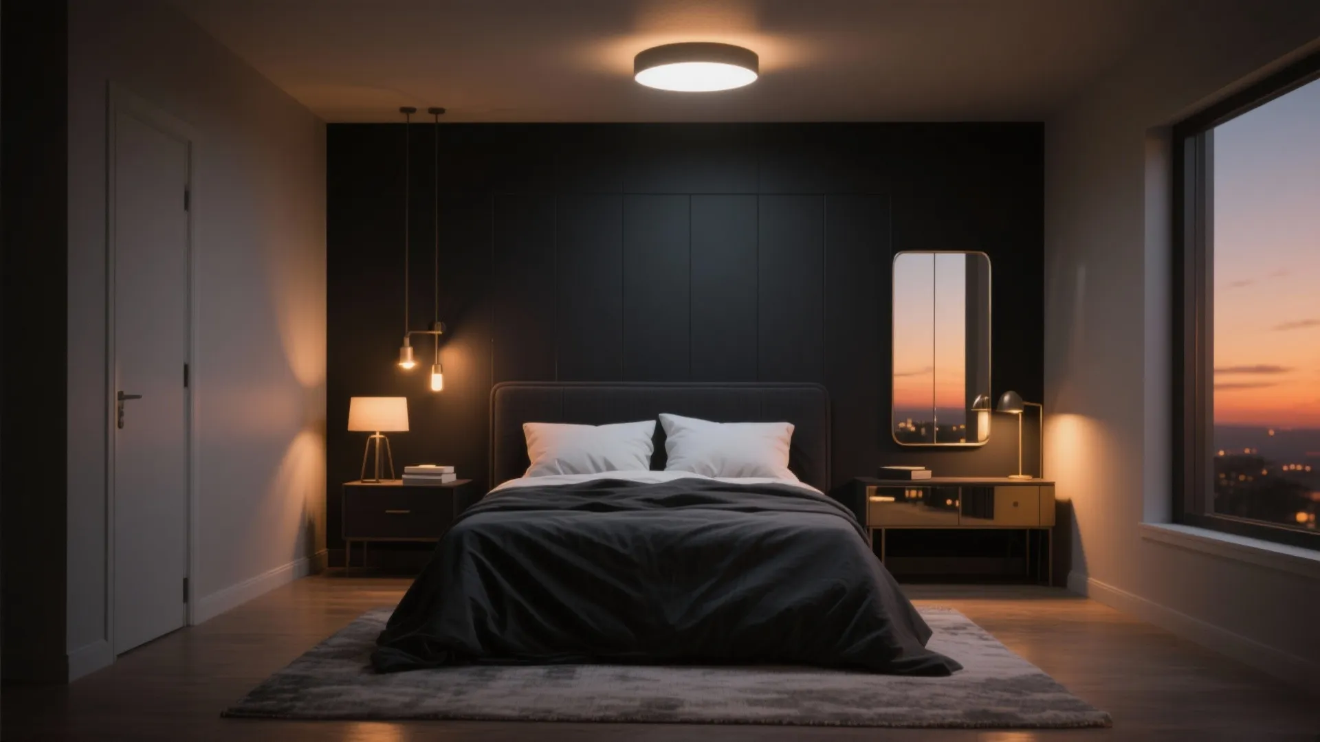 3. Moody Accent Wall and Layered Lighting