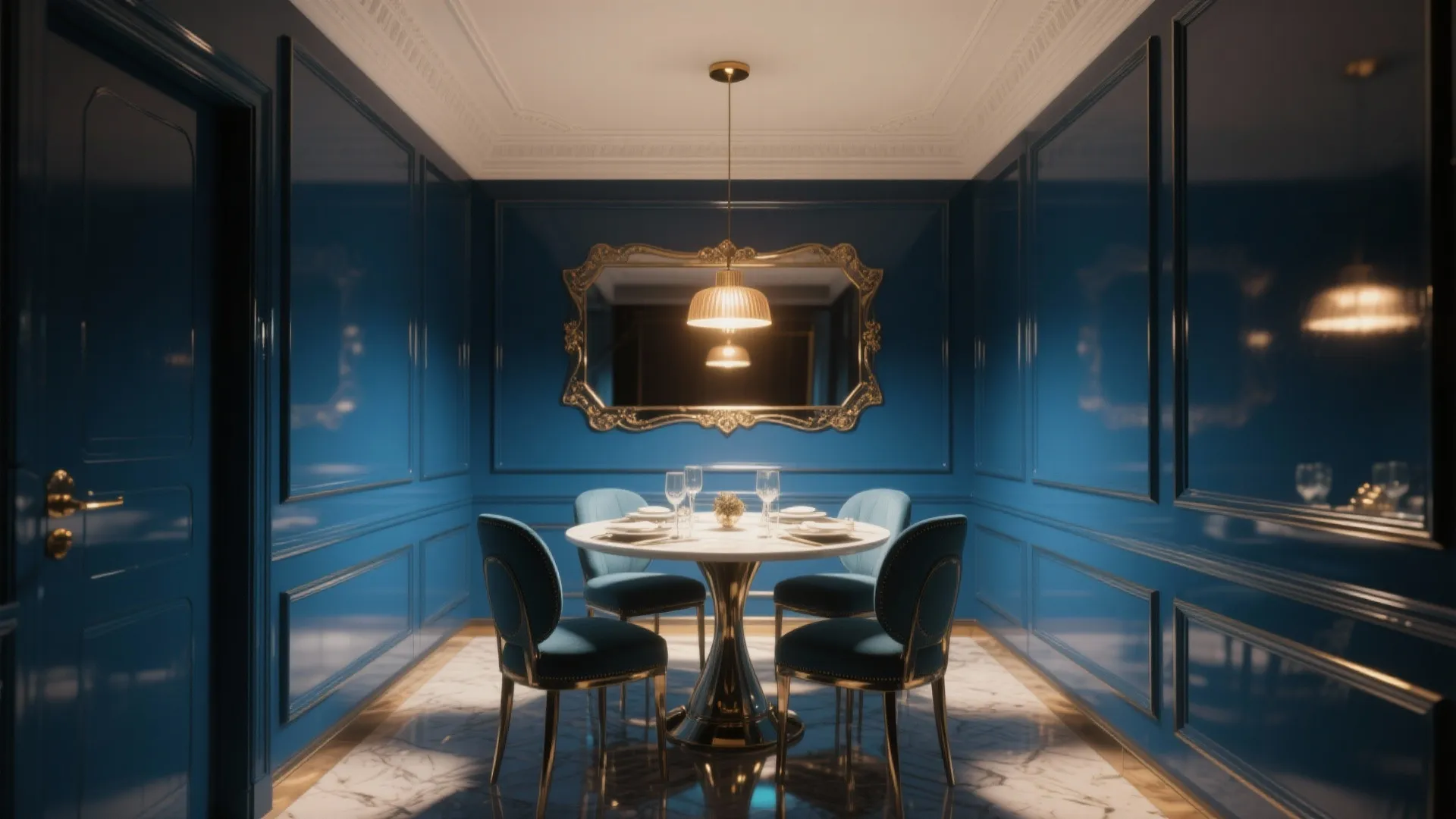 4. Moody Accent Wall with Reflective Elements