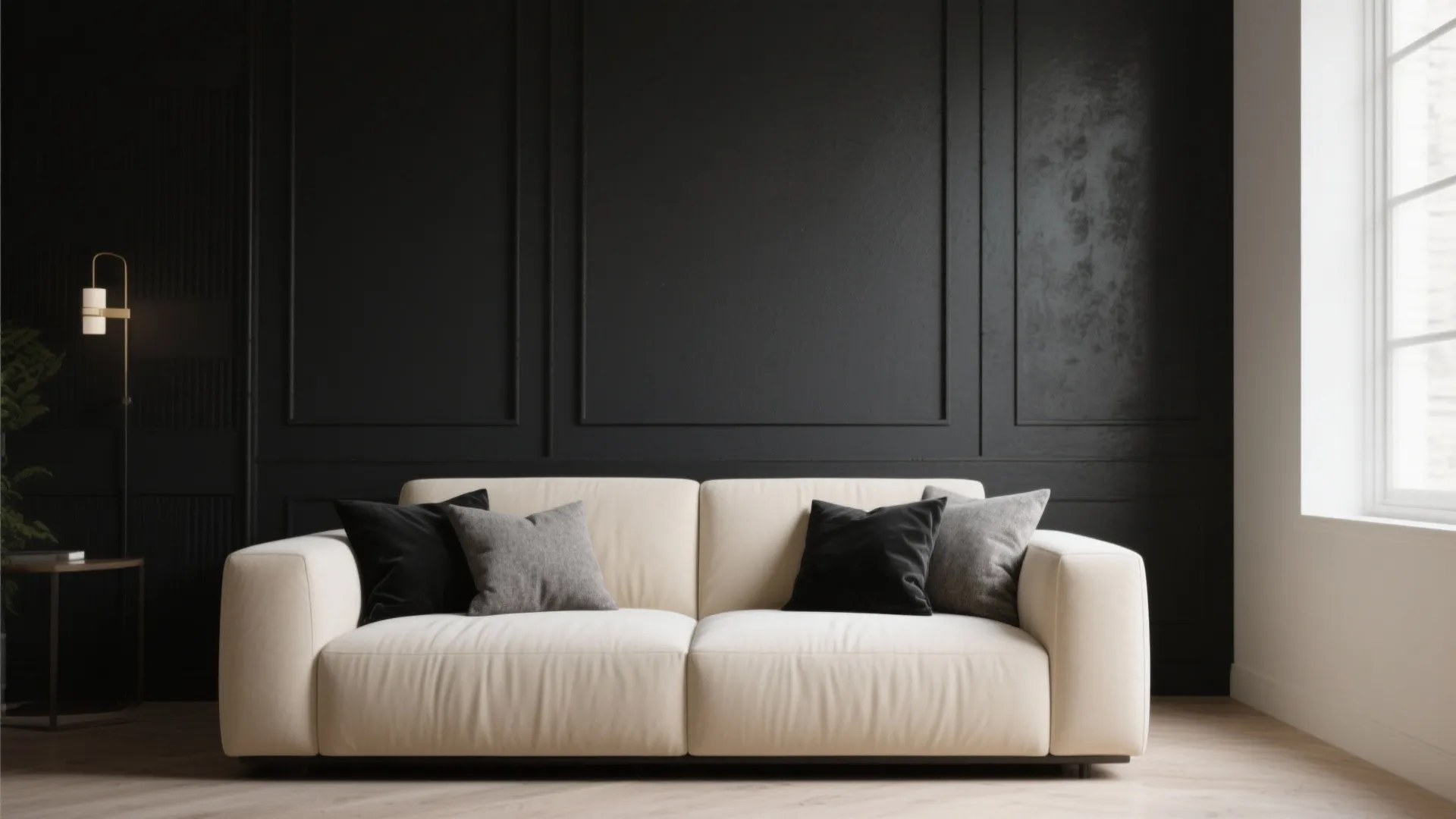 1. Moody Accent Wall with Cream Sofas