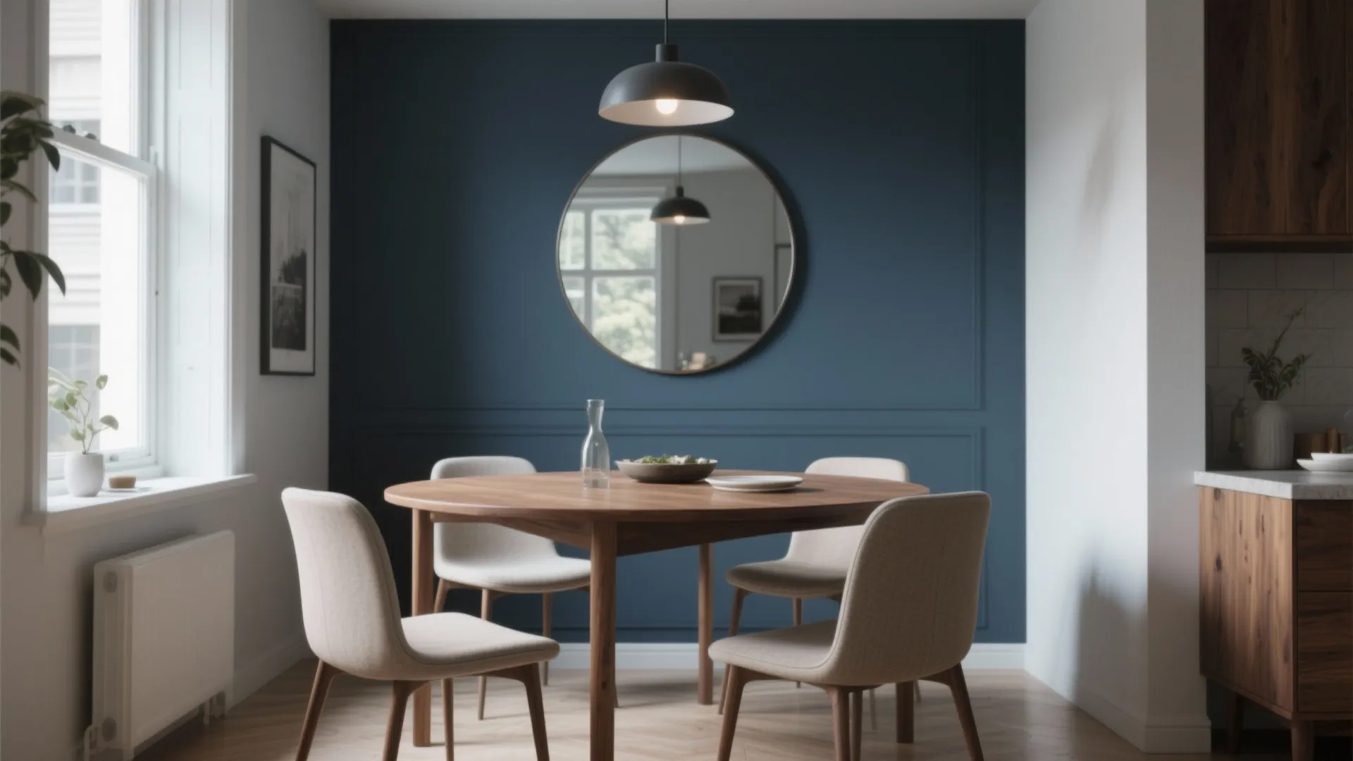 3. Moody accent wall paired with mirrors