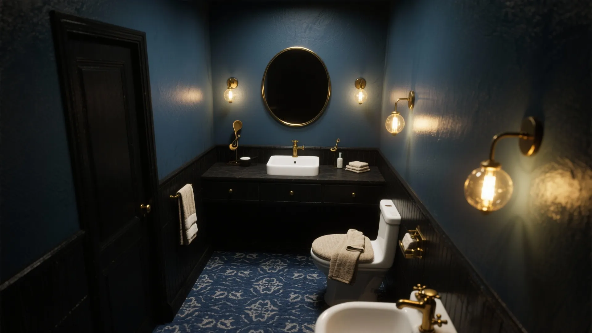 Black & Blue Bathroom Ideas — 5 Inspo for Small Spaces: How I turned a tiny bath into a moody, stylish retreat using black and blue accents
