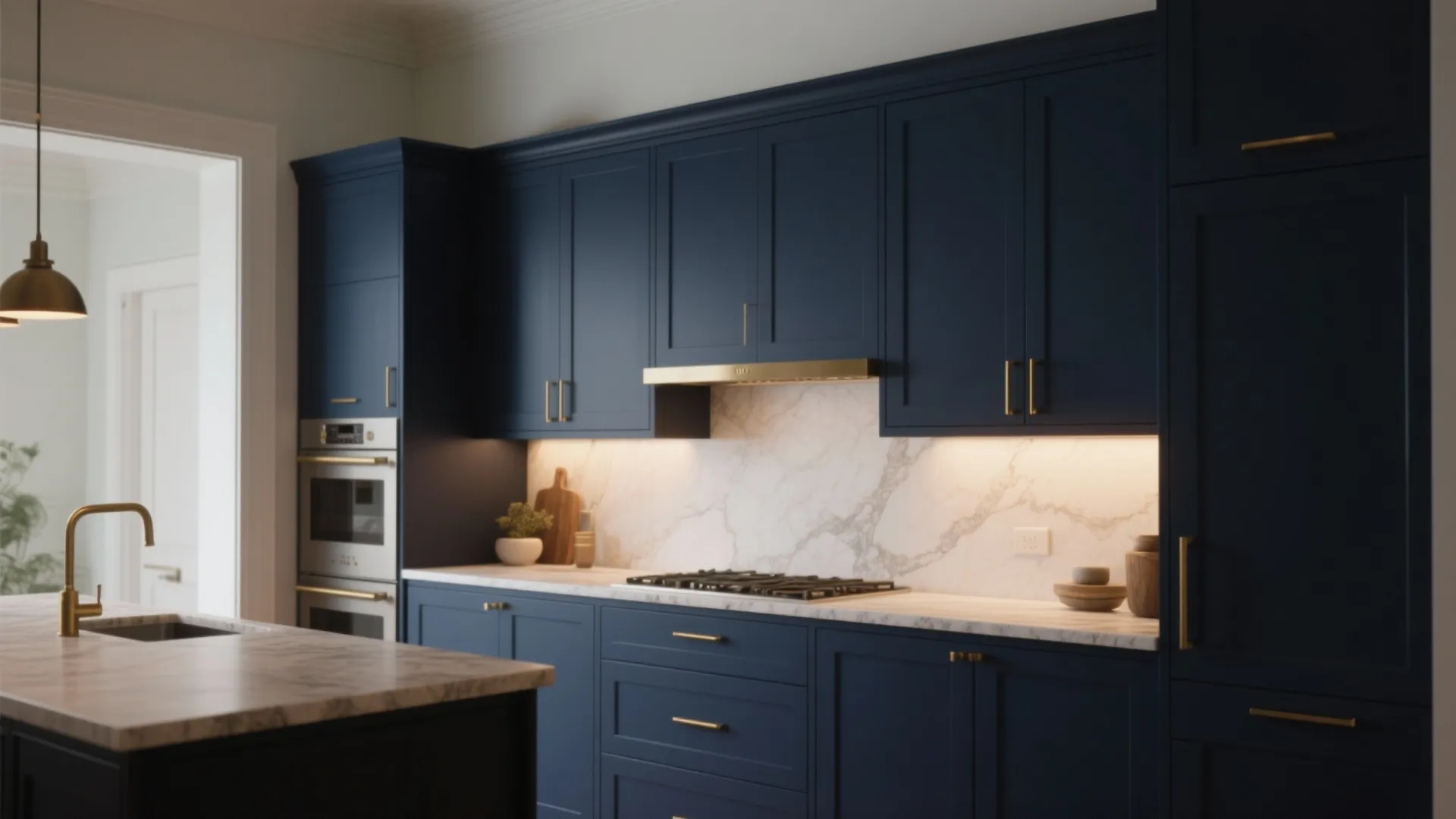 2. Moody Blue and Brass Accents