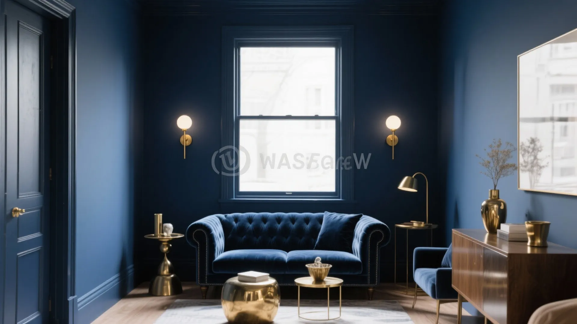 2. Moody Blue and Brass Accents