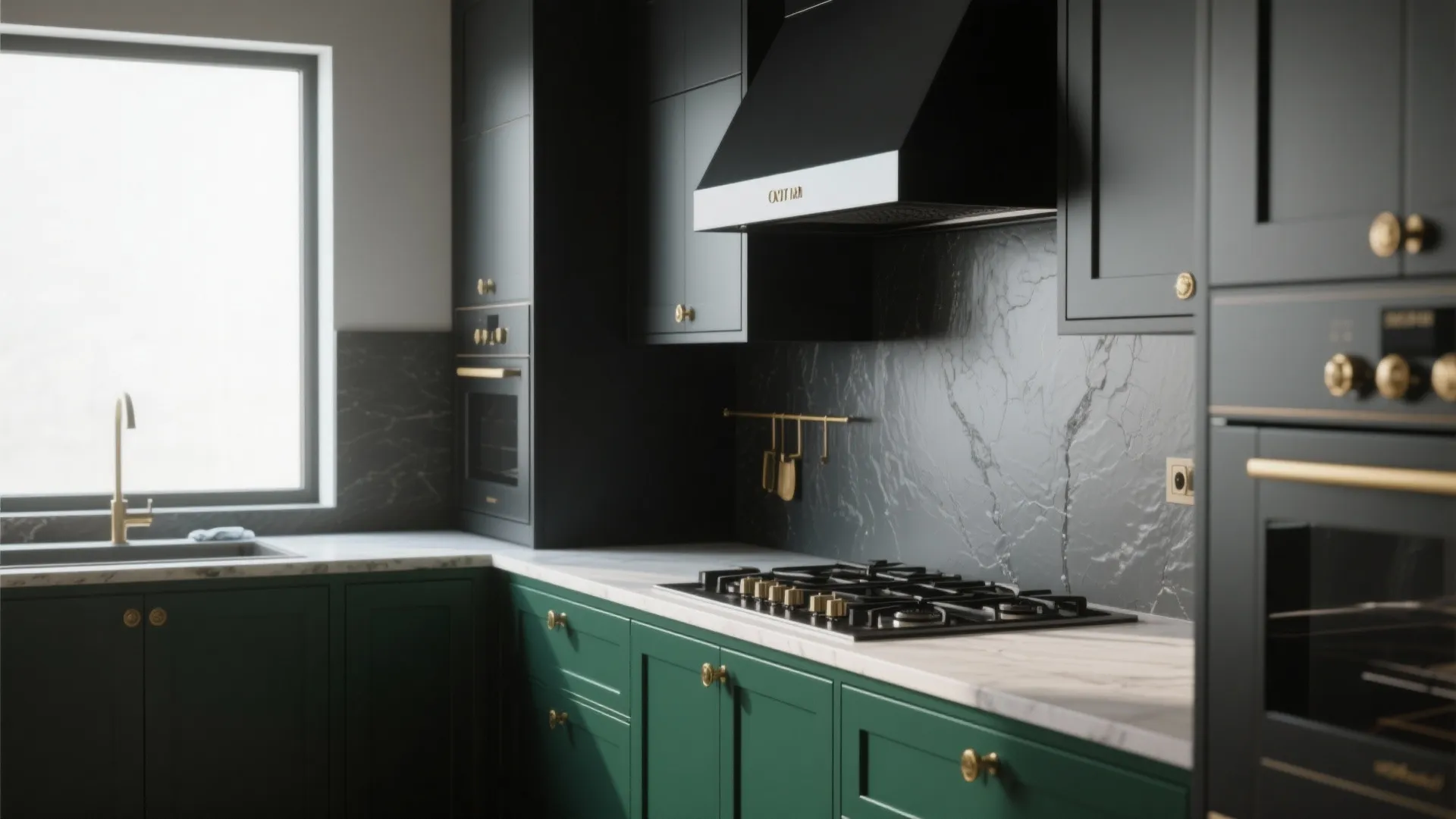 1. Moody emerald with matte black for drama