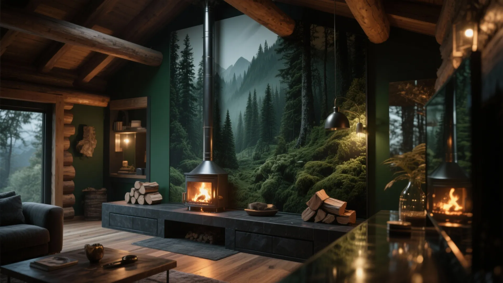 3. Moody Forest: Deep Green Accent with Charcoal Trim