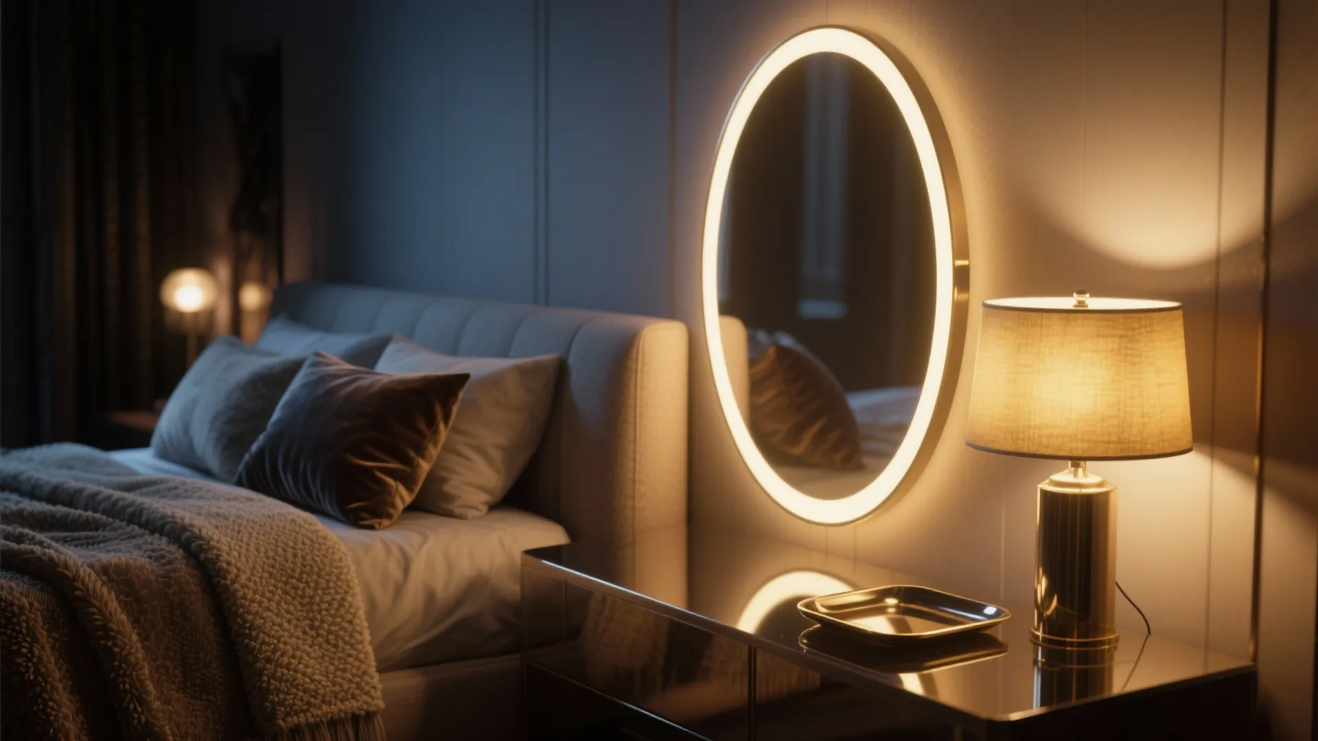 5. Moody lighting and reflective surfaces