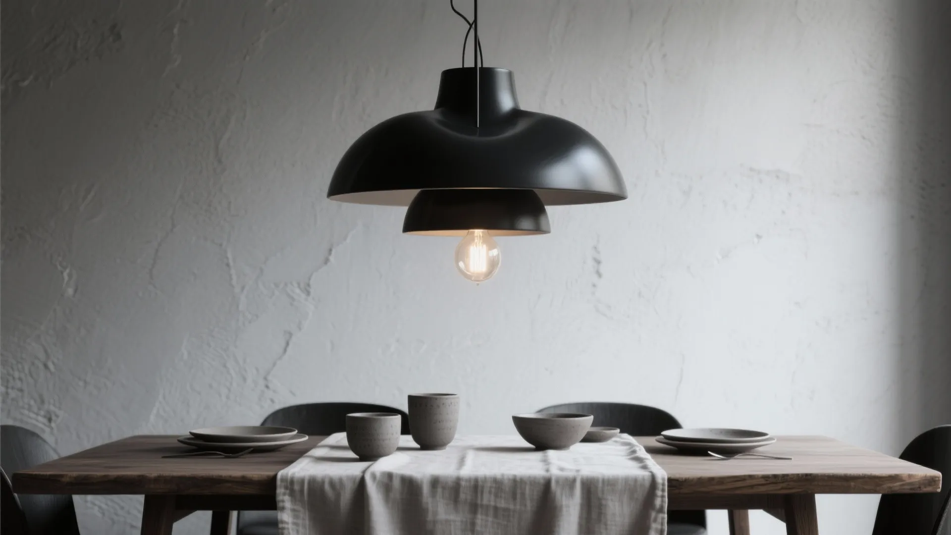 1. Moody Minimalist: Black Chandelier + Monochrome Palette