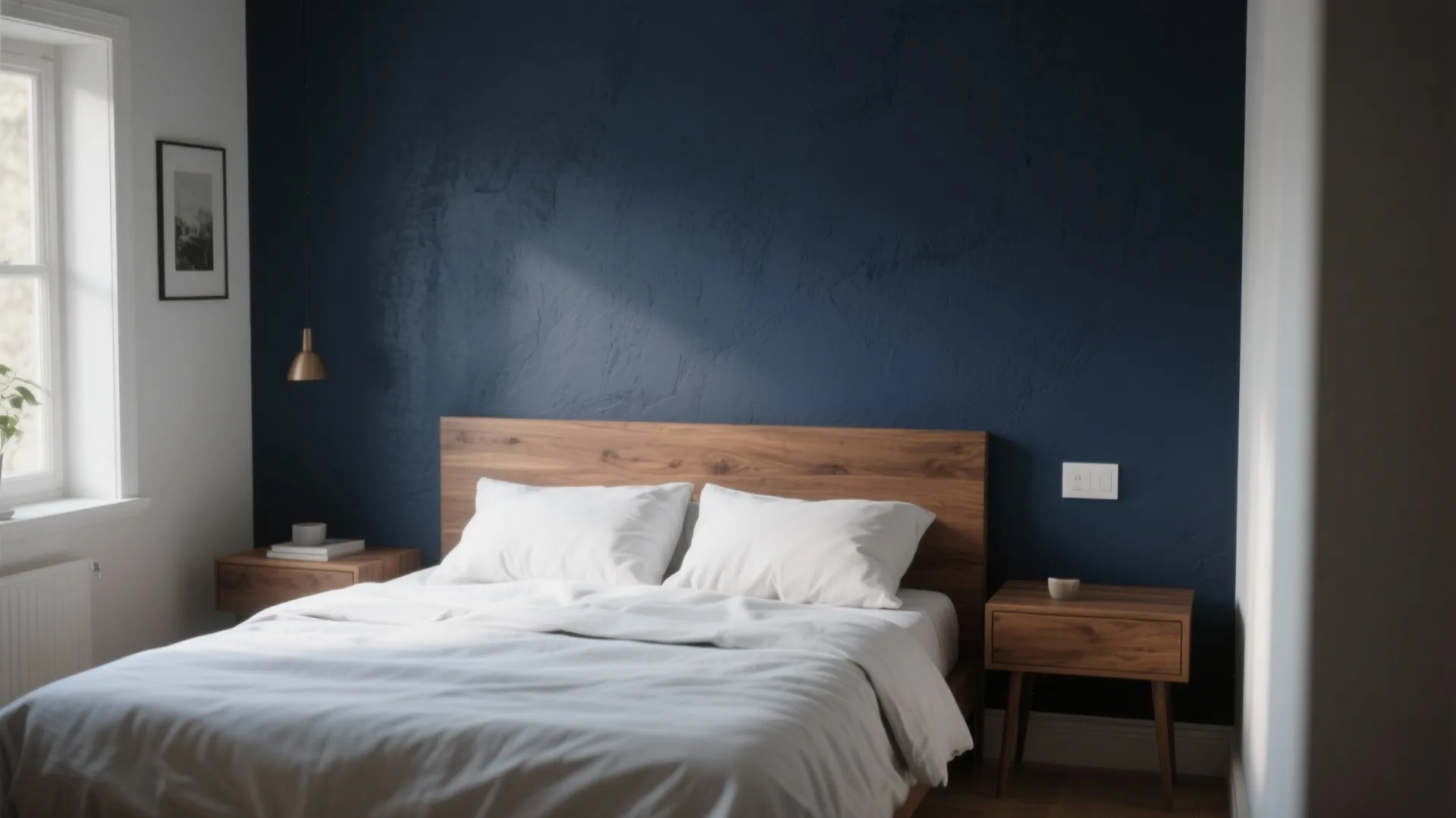 1. Moody Navy with Warm Wood