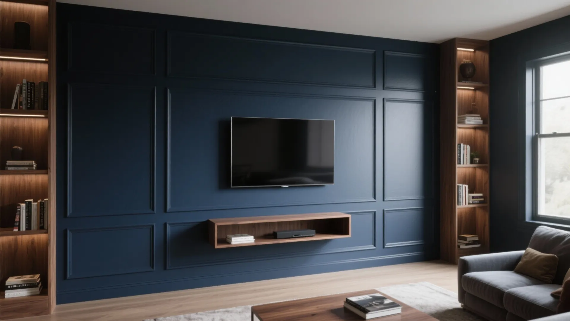 1. Moody Painted Paneling with Built-ins