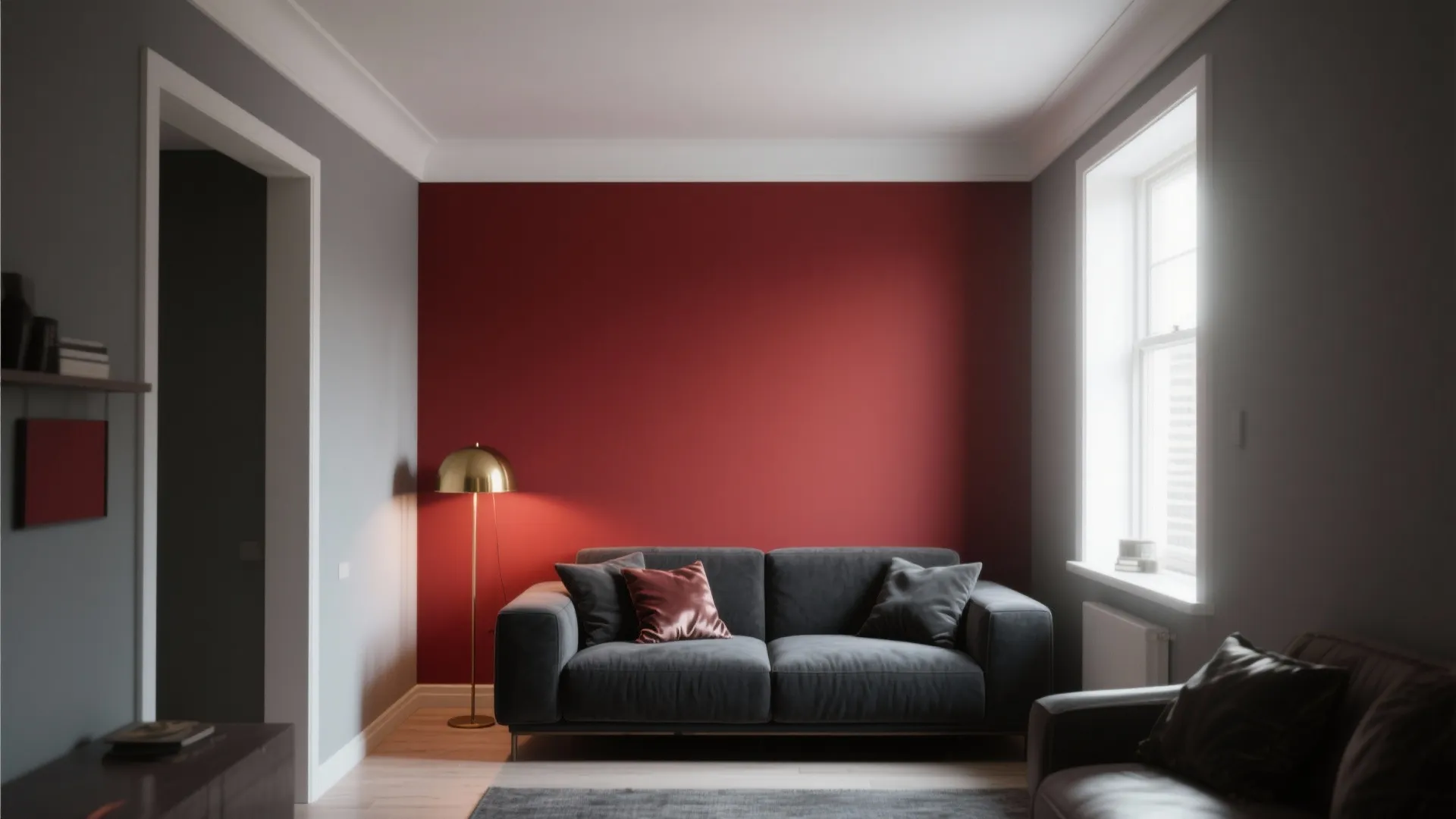 Moody Monochrome with a Red Accent Wall