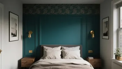 Luxury Teal Bedroom with Gold Accent Walls