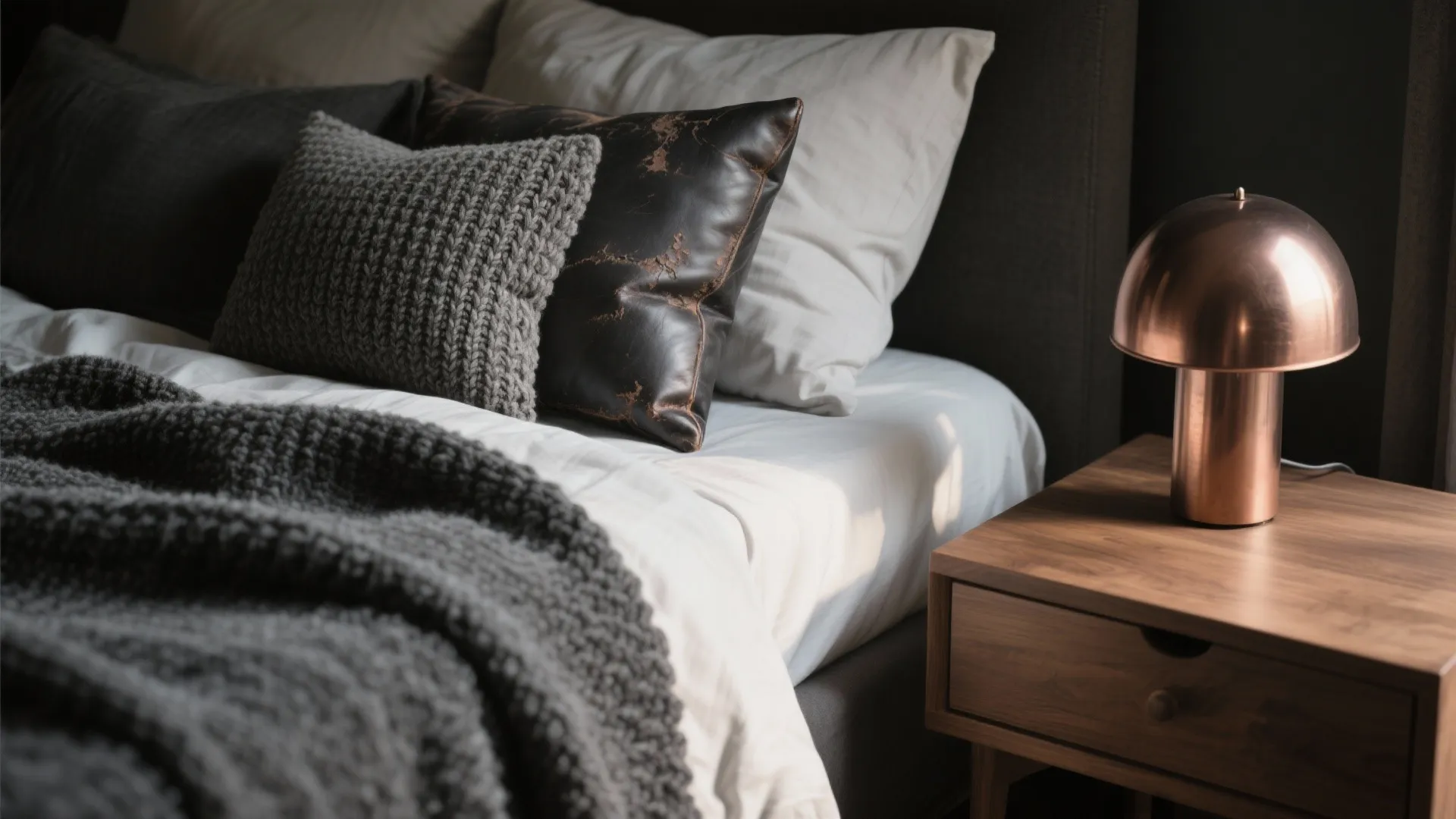 1. Start with a moody neutral base and layered textures