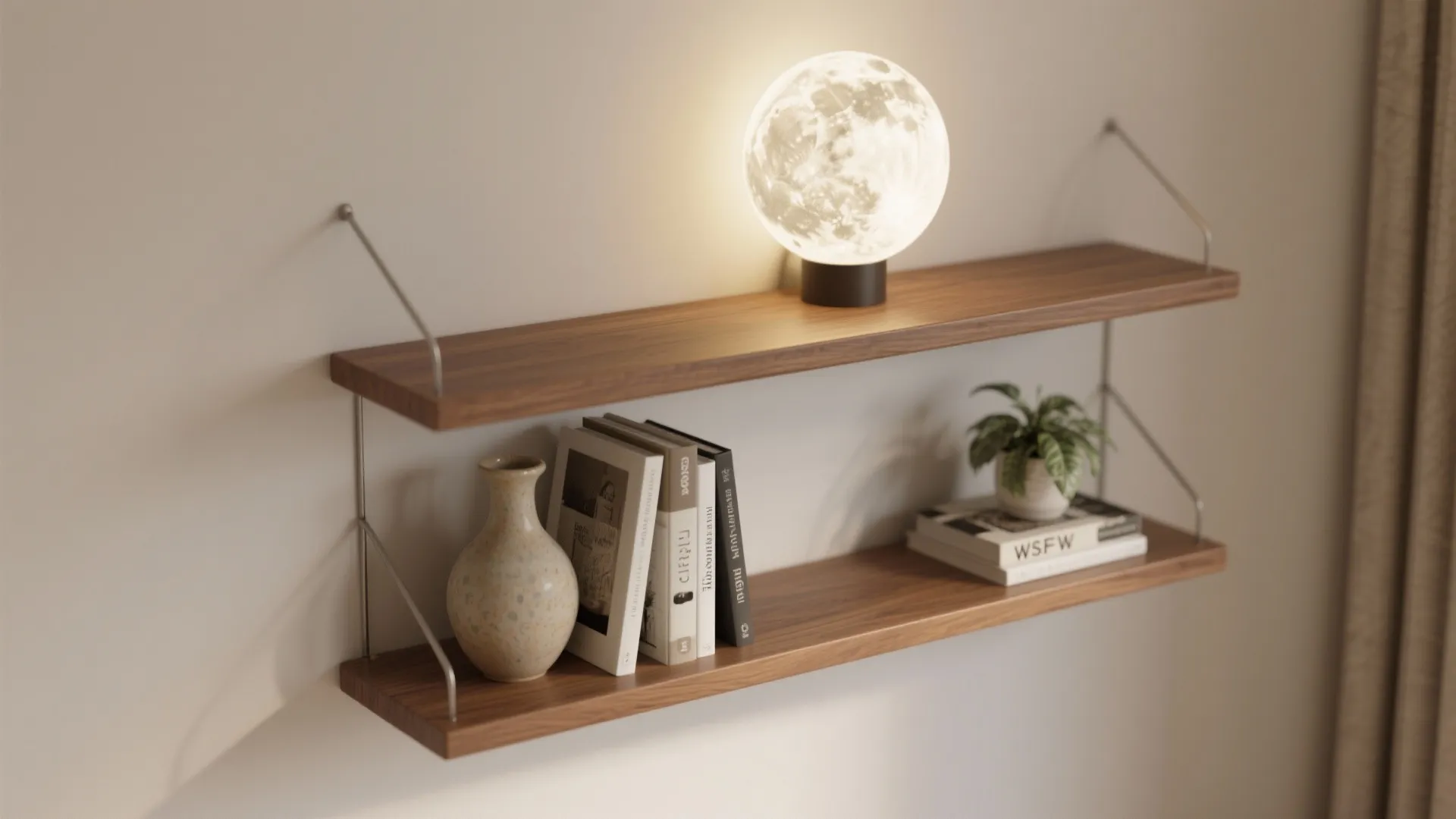 4. Integrated Moon Light with Floating Shelves