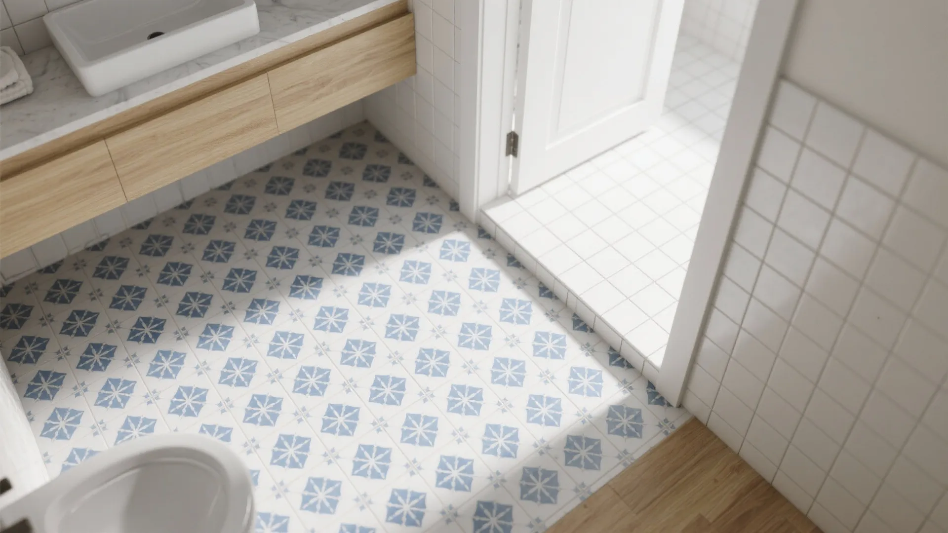 Moroccan Blue Pattern on the Floor, Quiet Walls