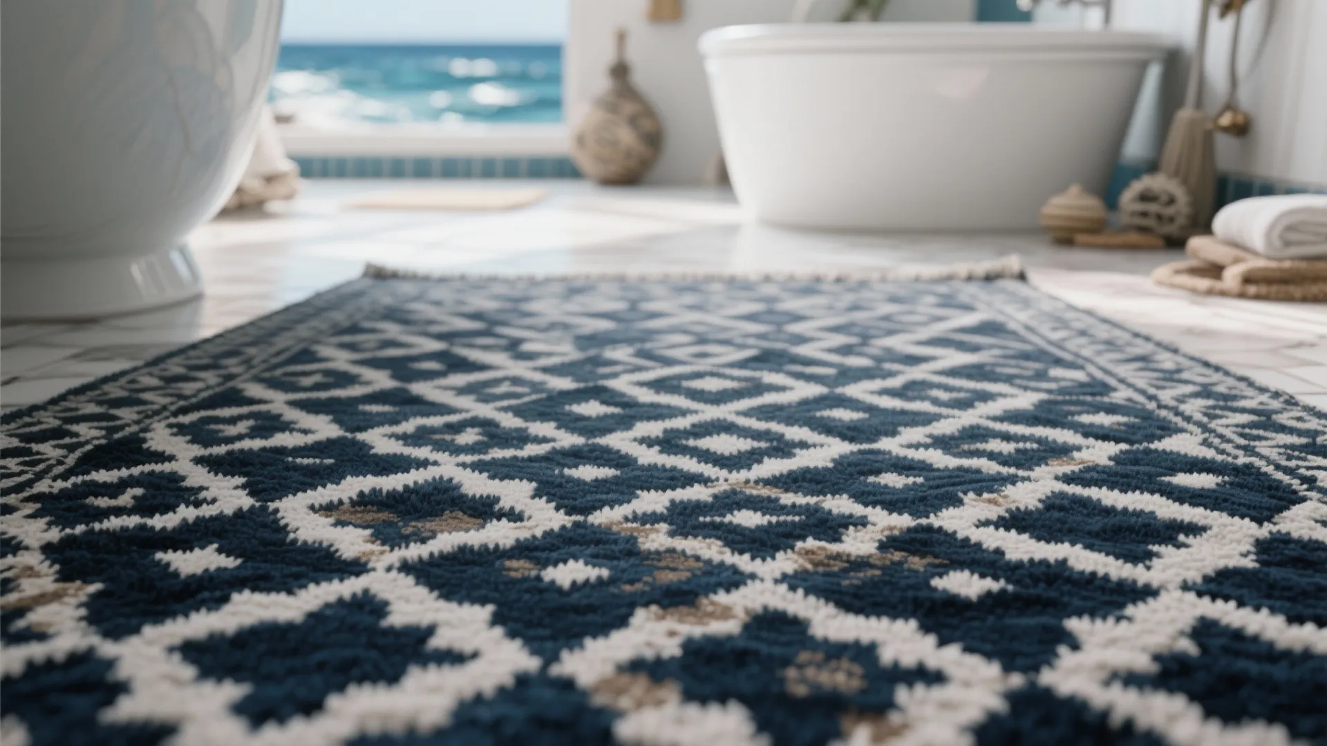 3. Patterned navy-and-white Moroccan motif