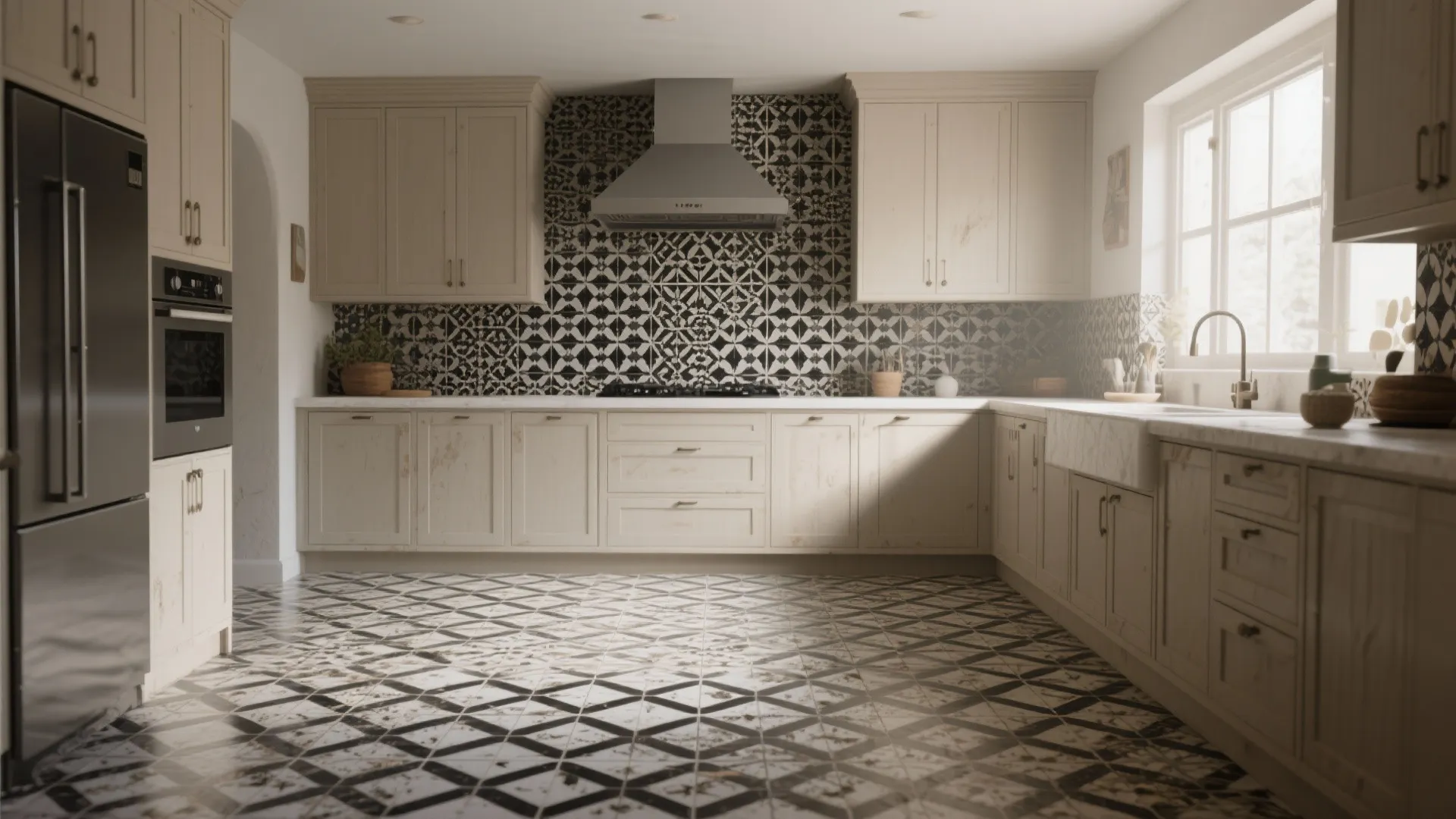 3. Geometric Moroccan-Inspired Floor Tiles