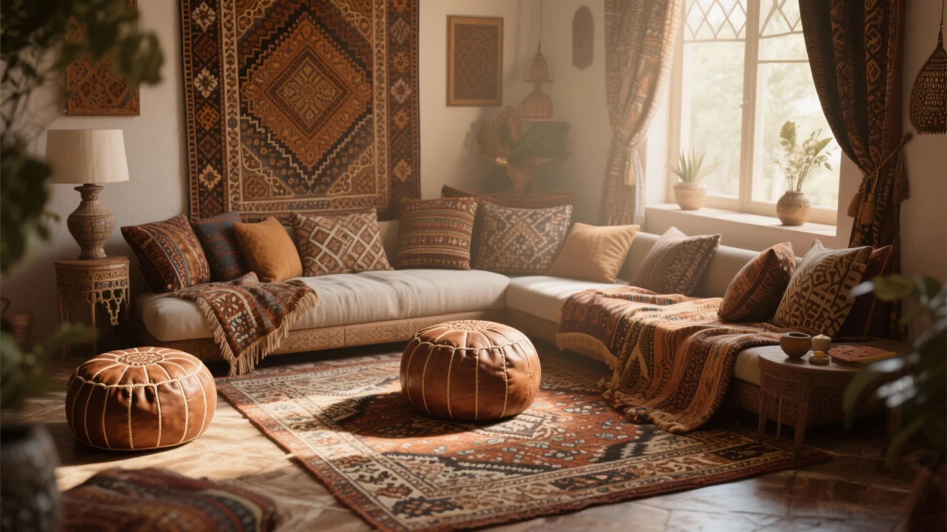 3. Moroccan Poufs and Rugs