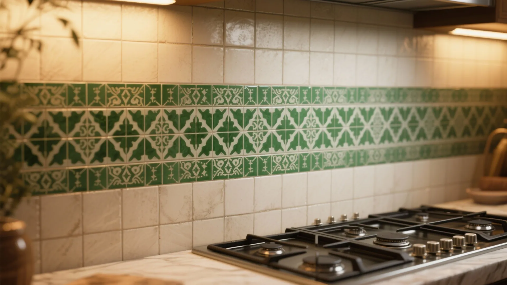 4. Moroccan Green Patterned Tiles as an Accent Strip