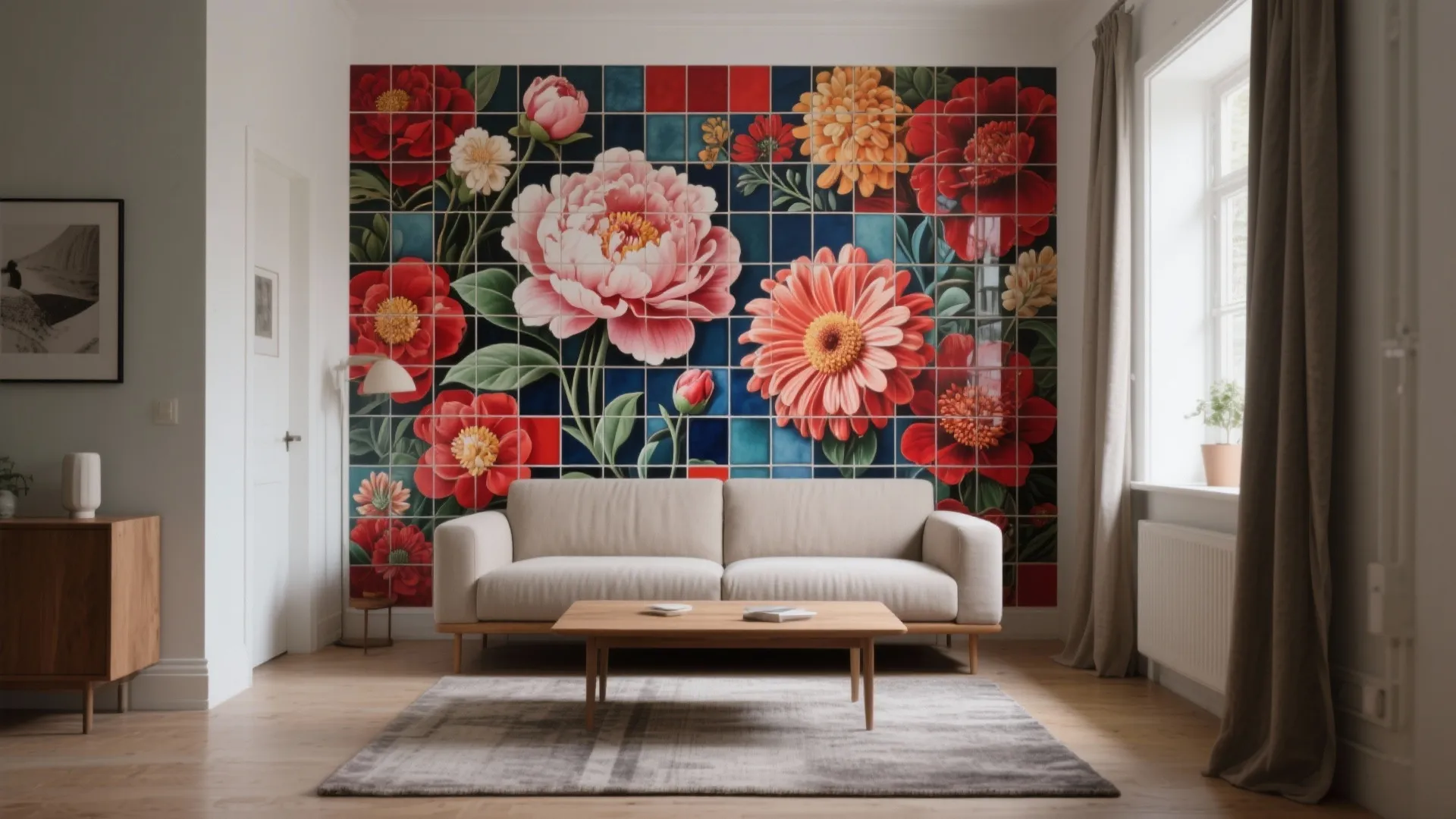 Bold Maximalist Flower Mosaic Feature Wall