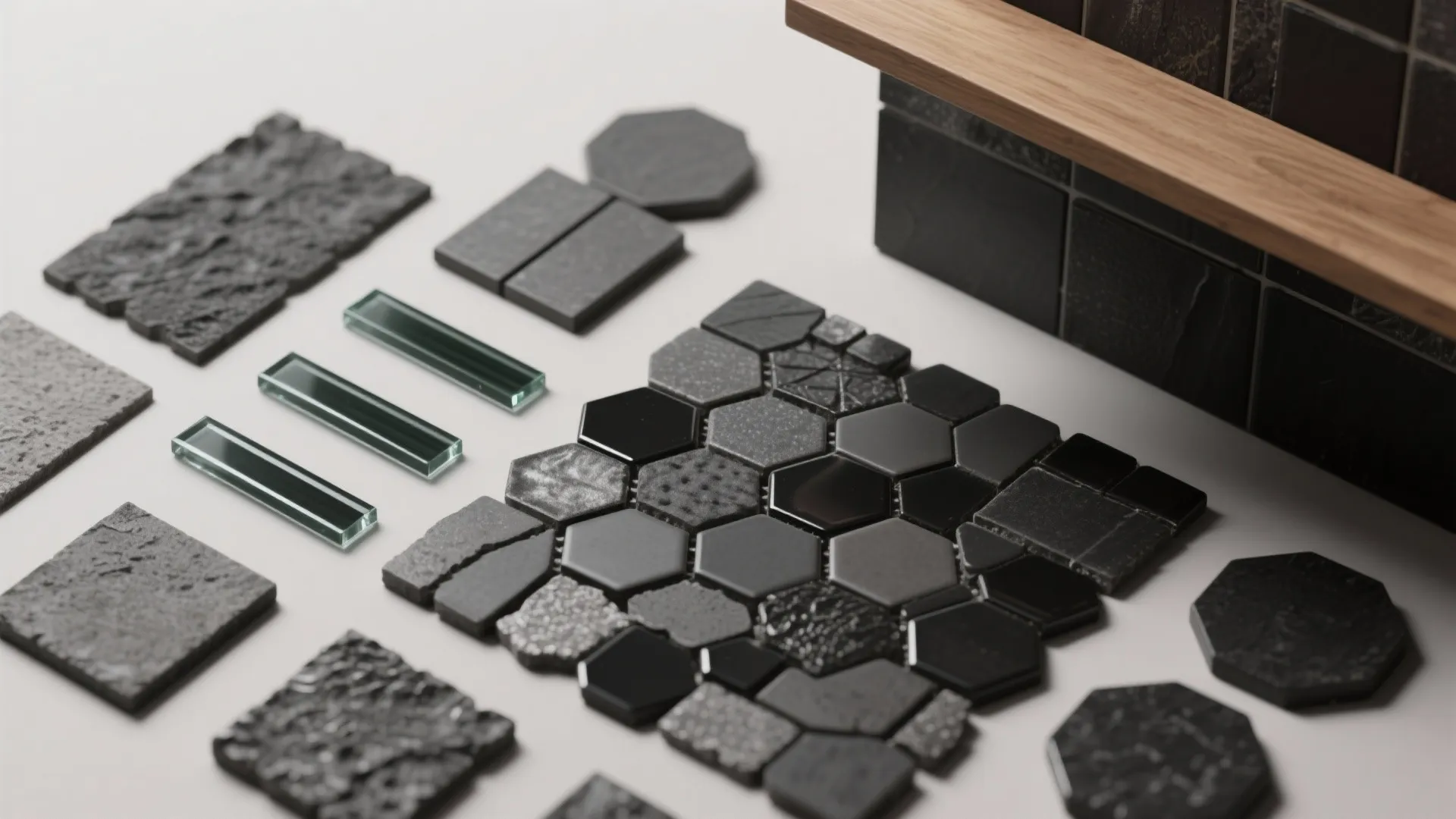 4. Mixed-sized black mosaic backsplash