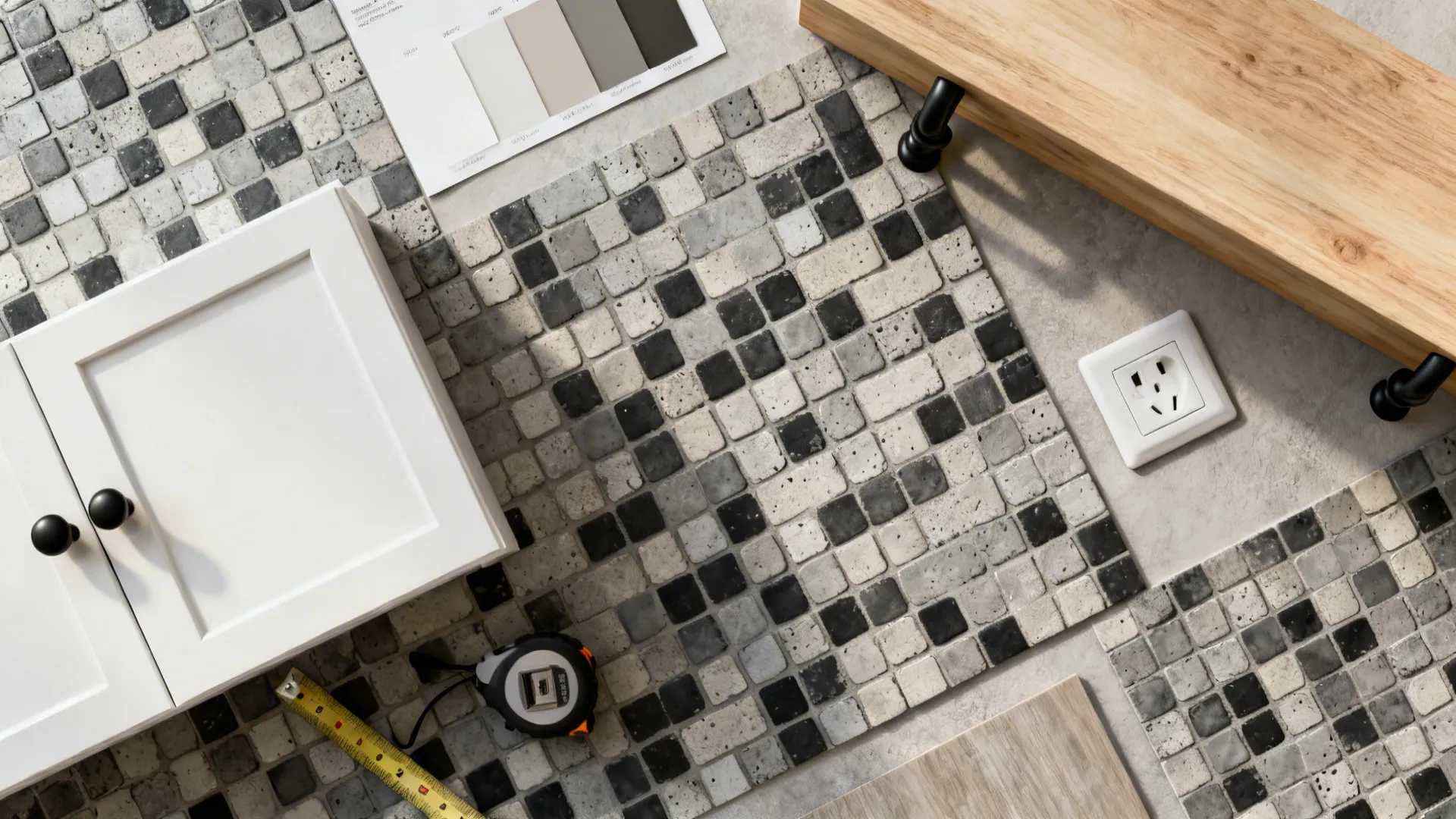 Patterned cement-look mosaics for a statement wall
