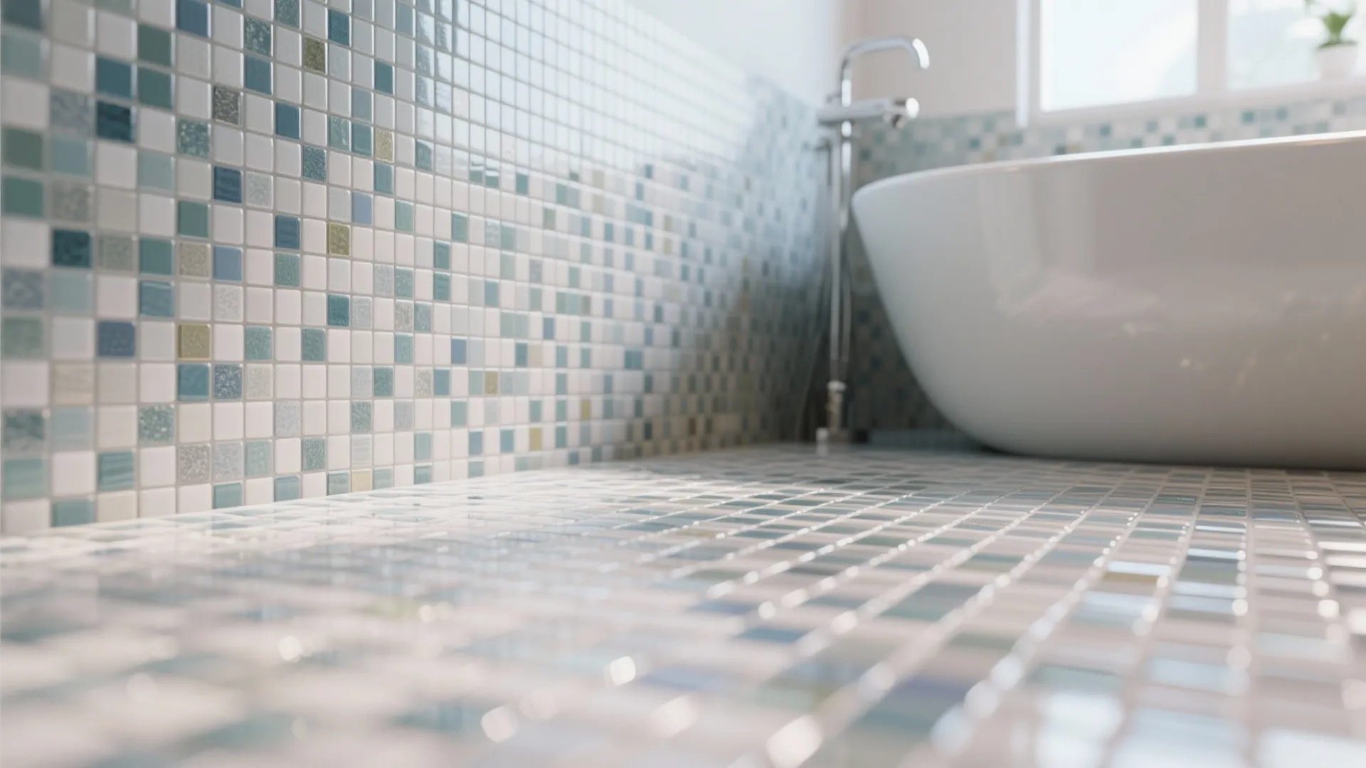 3. Mosaic Floor to Tub Wall