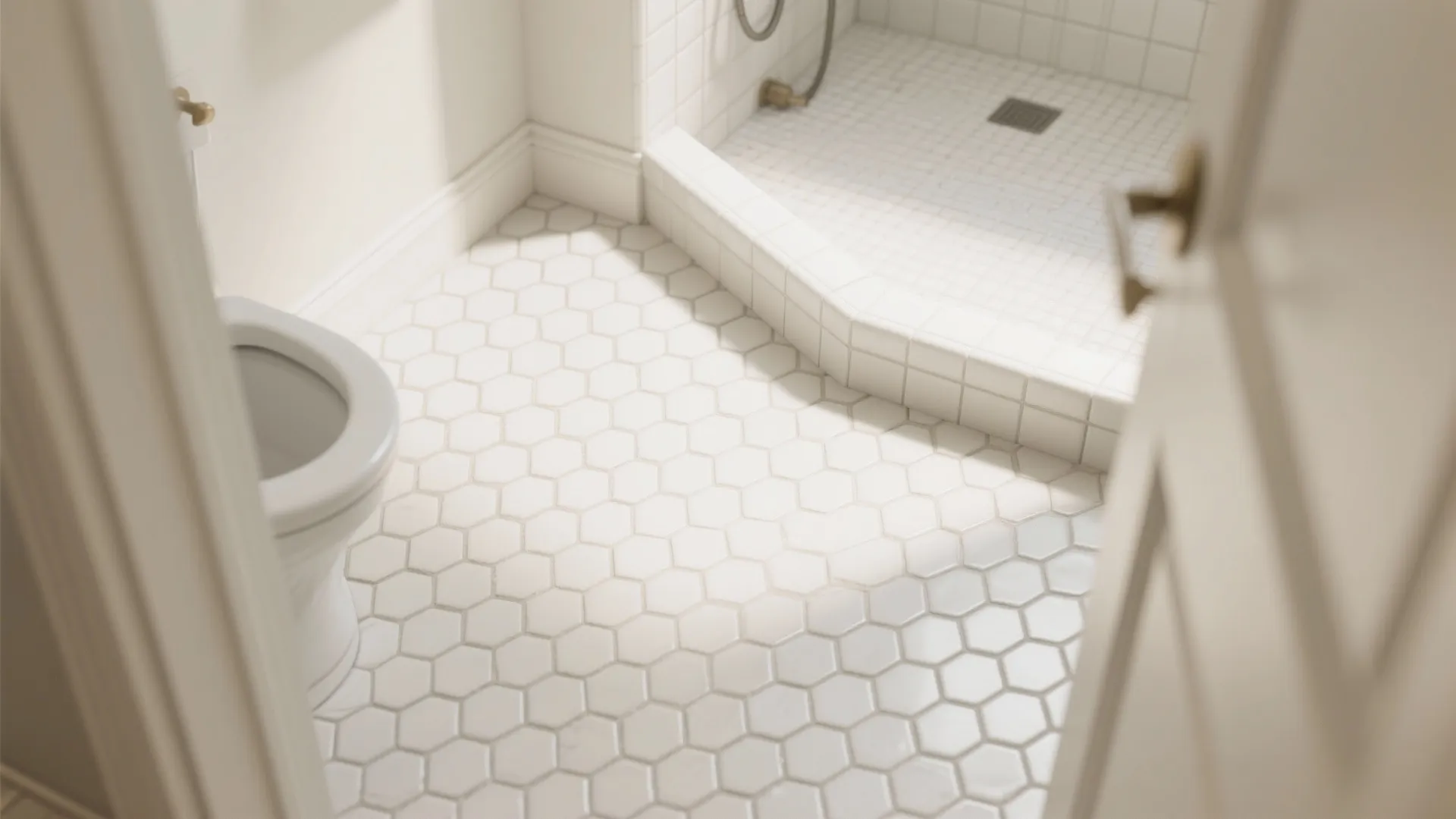 Slip-resistant white mosaic on the floor
