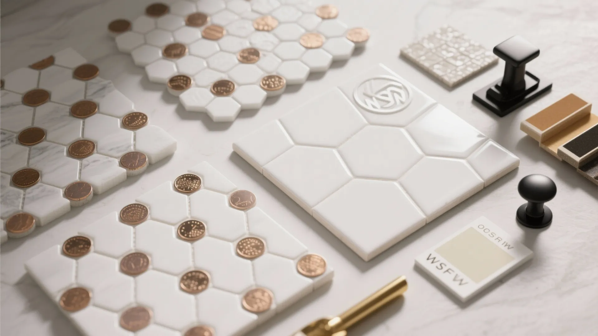 Small Mosaics in the Shower Floor, Satin White on Walls