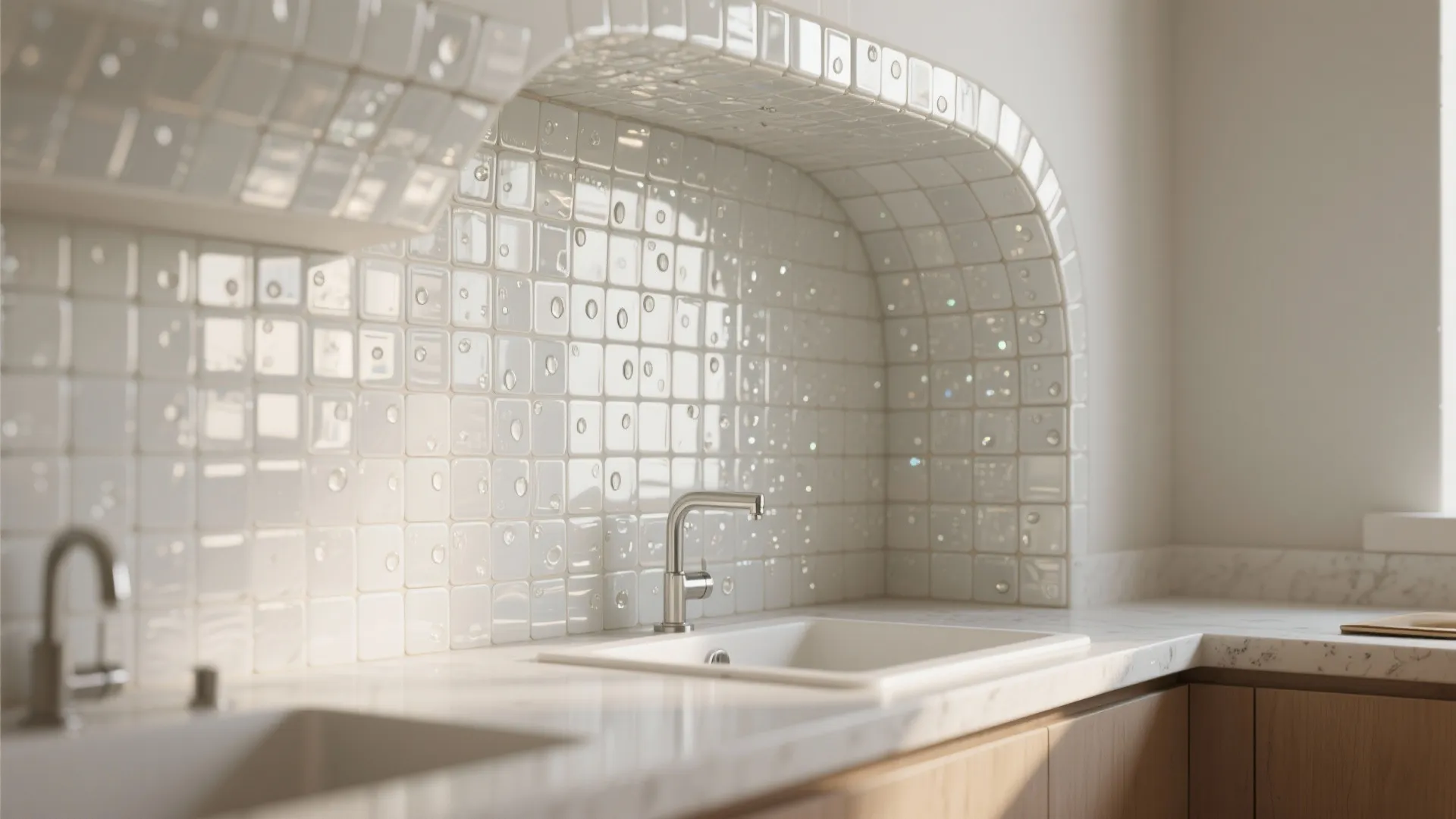 4. White Mosaic for Curved or Niche Areas