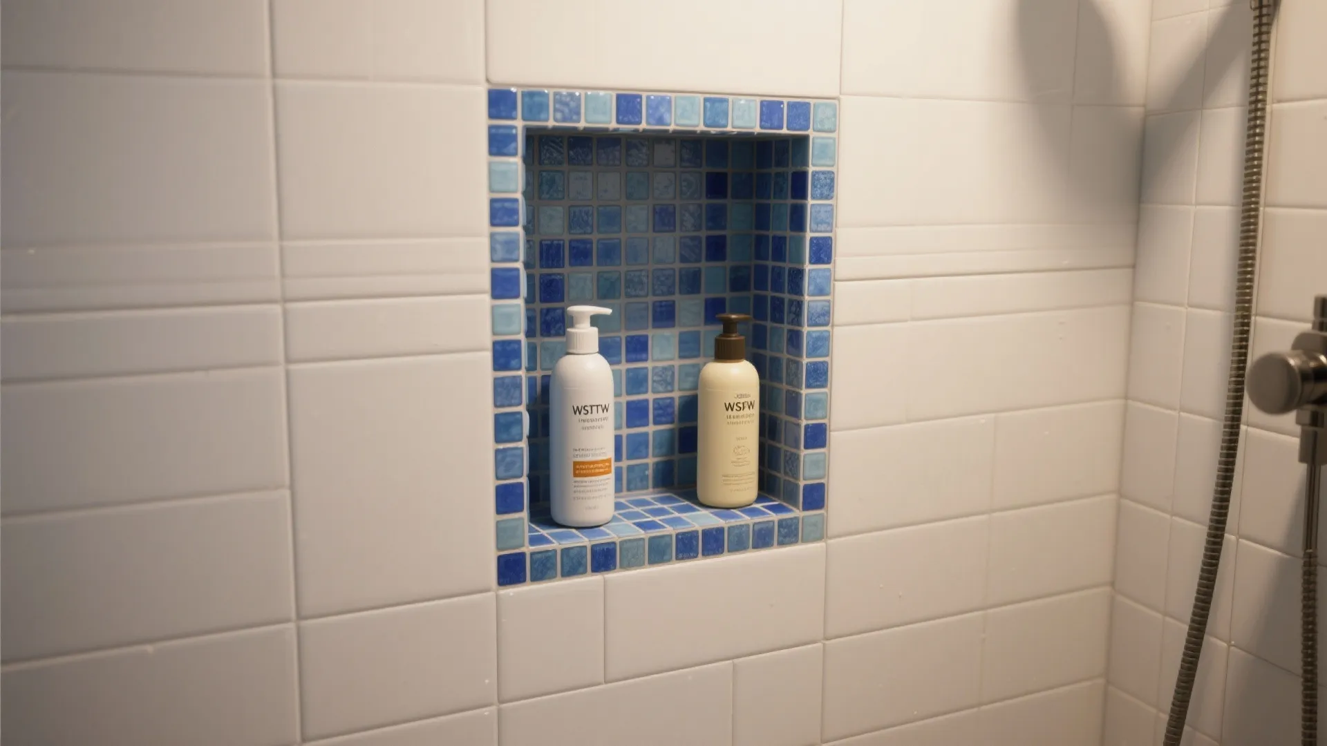 5. White Walls with Blue Mosaic Niche