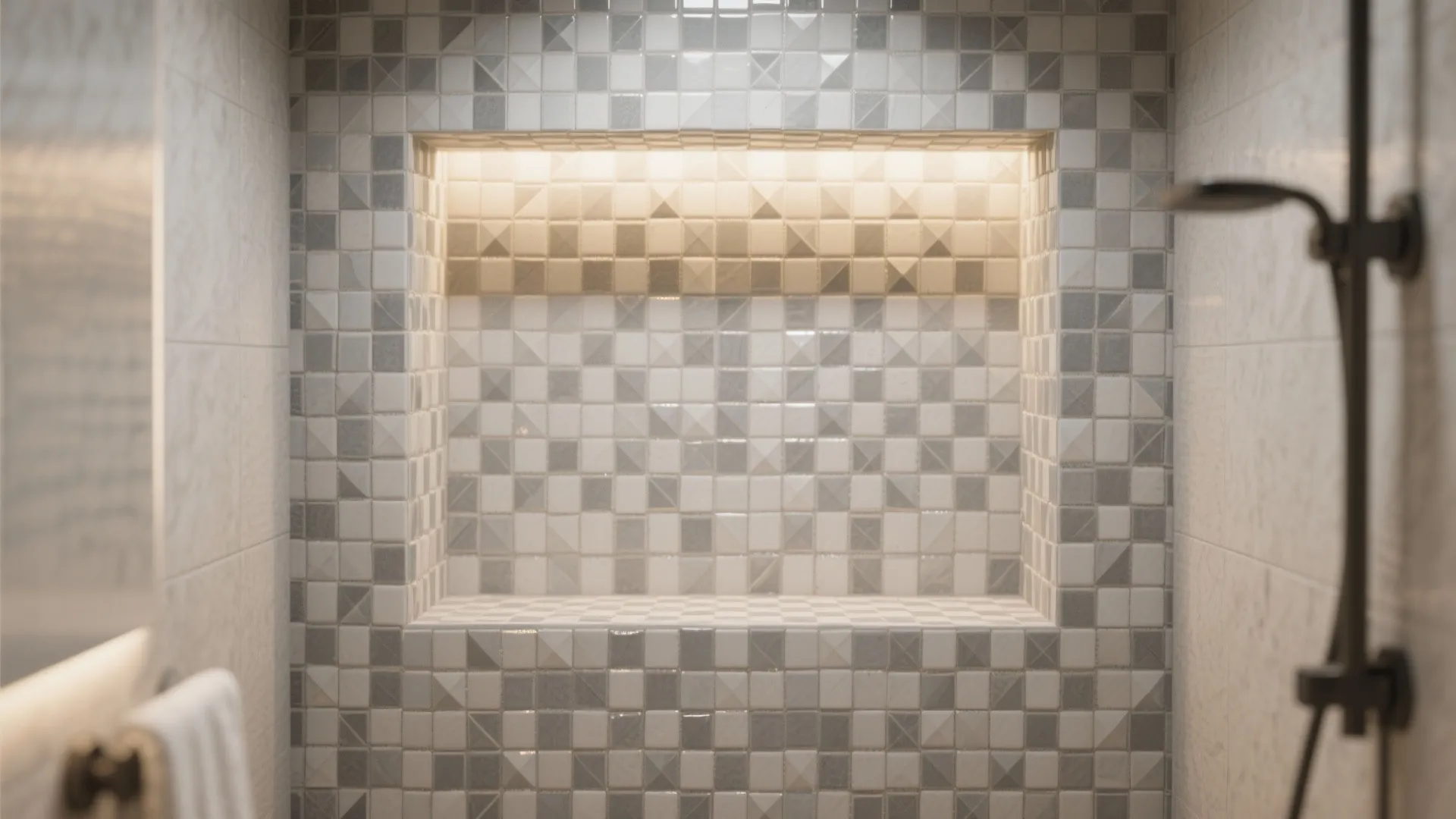 4. Geometric grey and white mosaic for accent niches