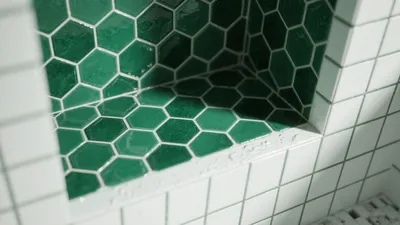 Emerald Hexagon Tile Shower Niche Design