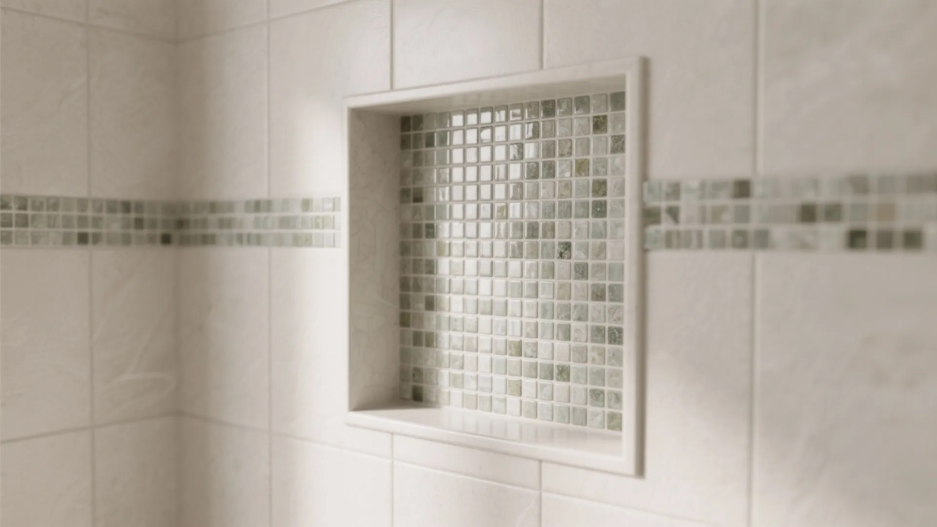 Mosaics in the shower niche and accent bands
