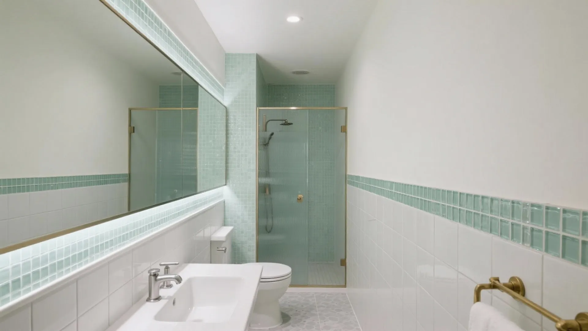 Mosaic “picture rail” borders that wrap the room