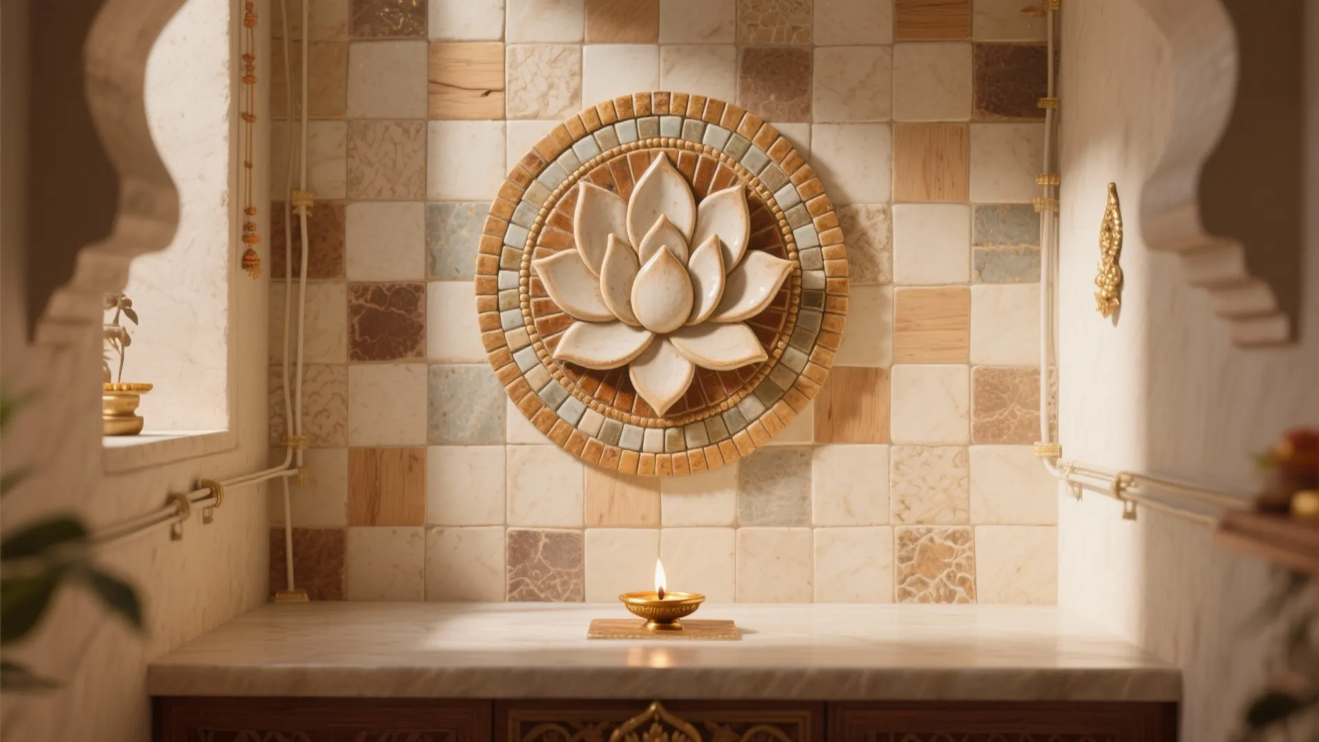 Handmade Mosaic Accent: Zellige, Terrazzo, or Temple Motifs